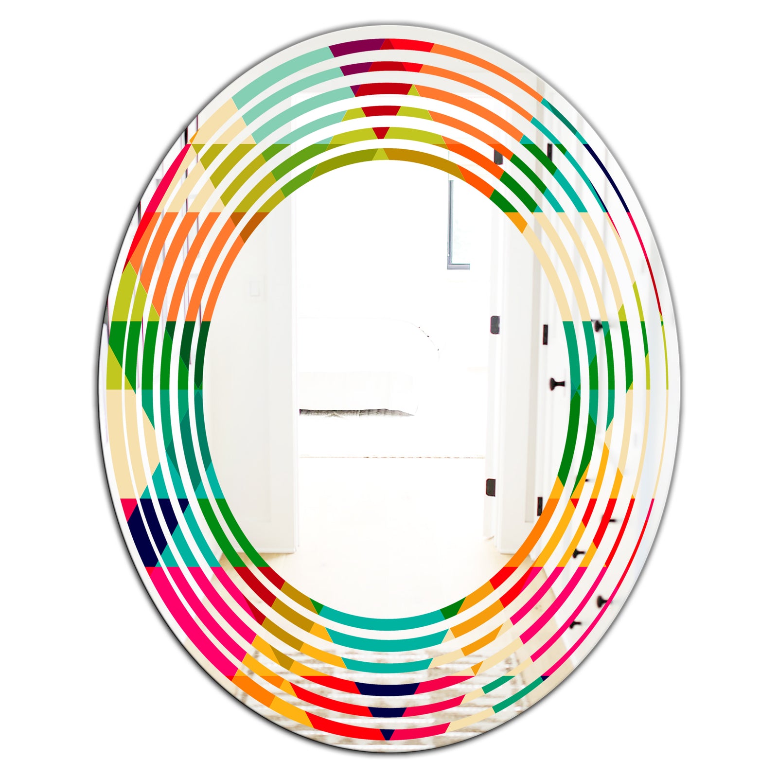 Diamond Retro IX - Modern Round or Oval Wall Mirror - Wave