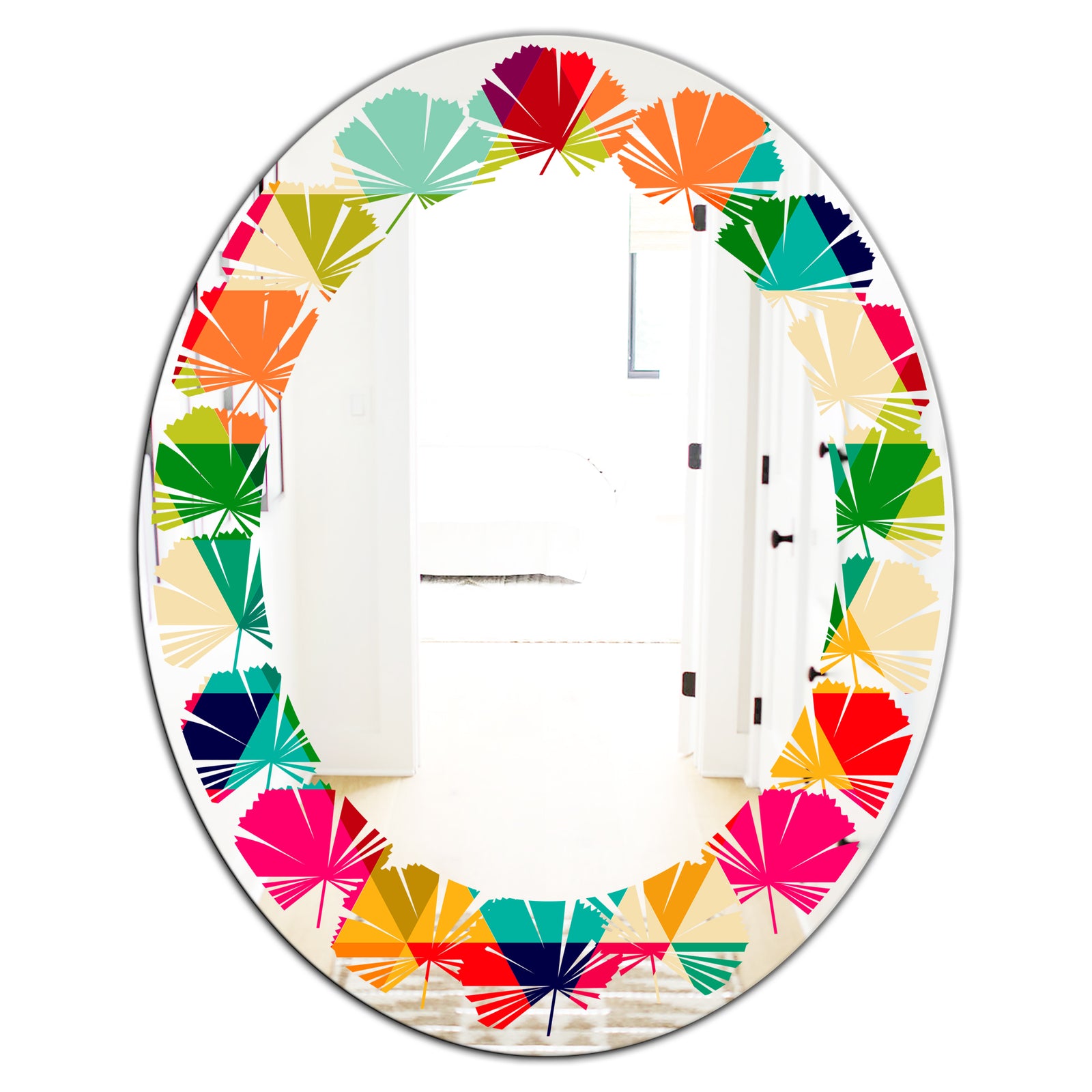Diamond Retro IX - Modern Round or Oval Wall Mirror - Leaves