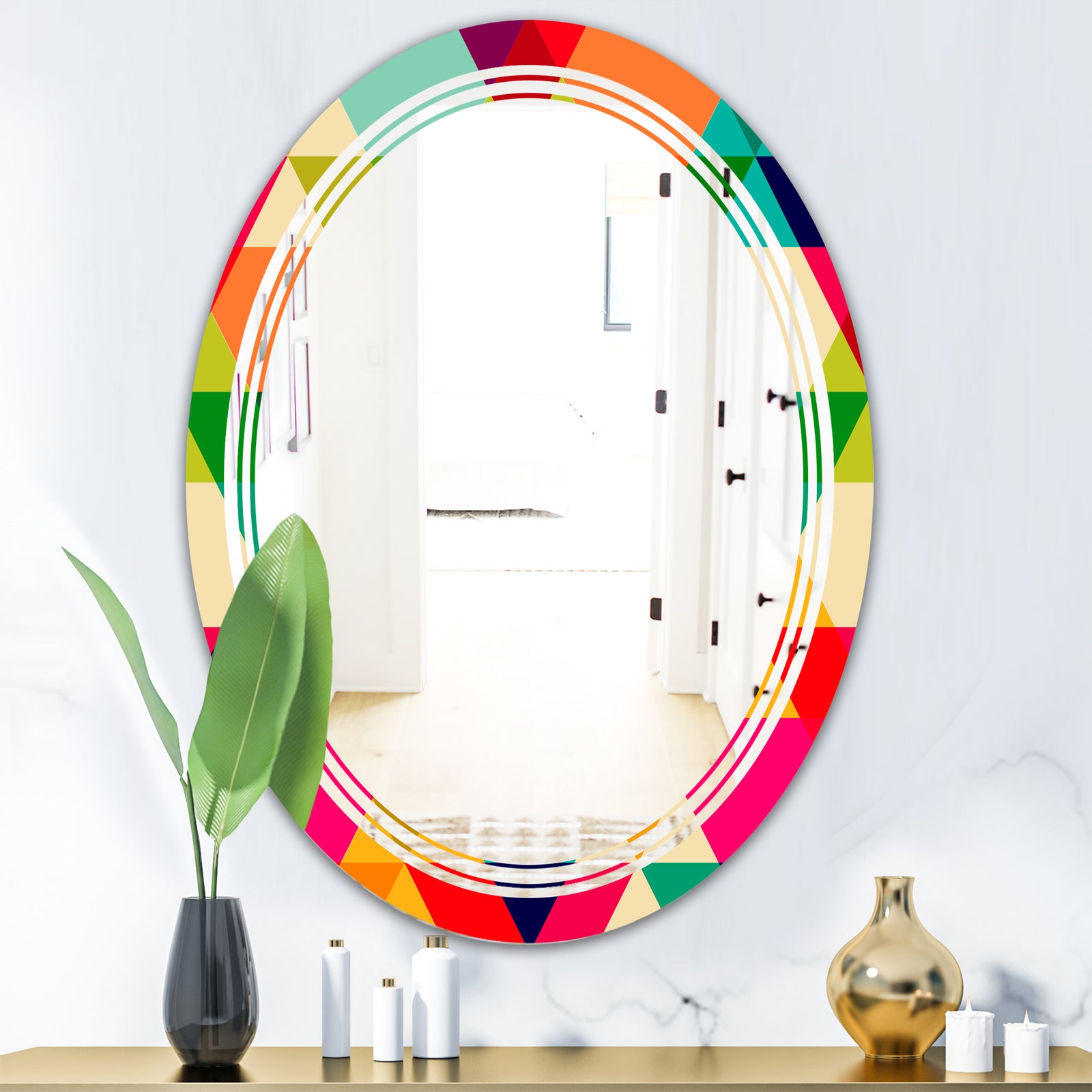 Diamond Retro IX - Modern Round or Oval Wall Mirror - Triple C