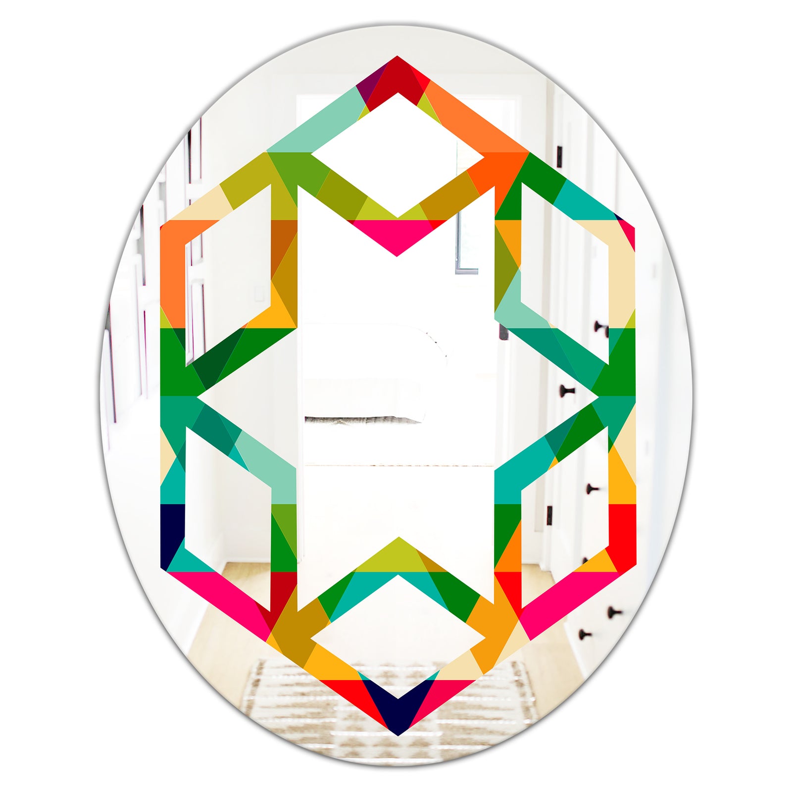 Diamond Retro IX - Modern Round or Oval Wall Mirror - Hexagon Star