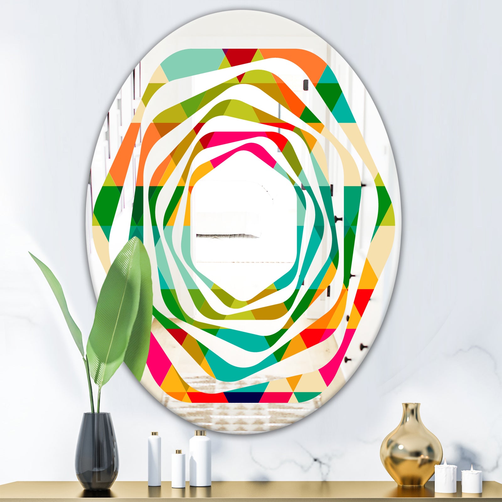Diamond Retro IX - Modern Round or Oval Wall Mirror - Whirl