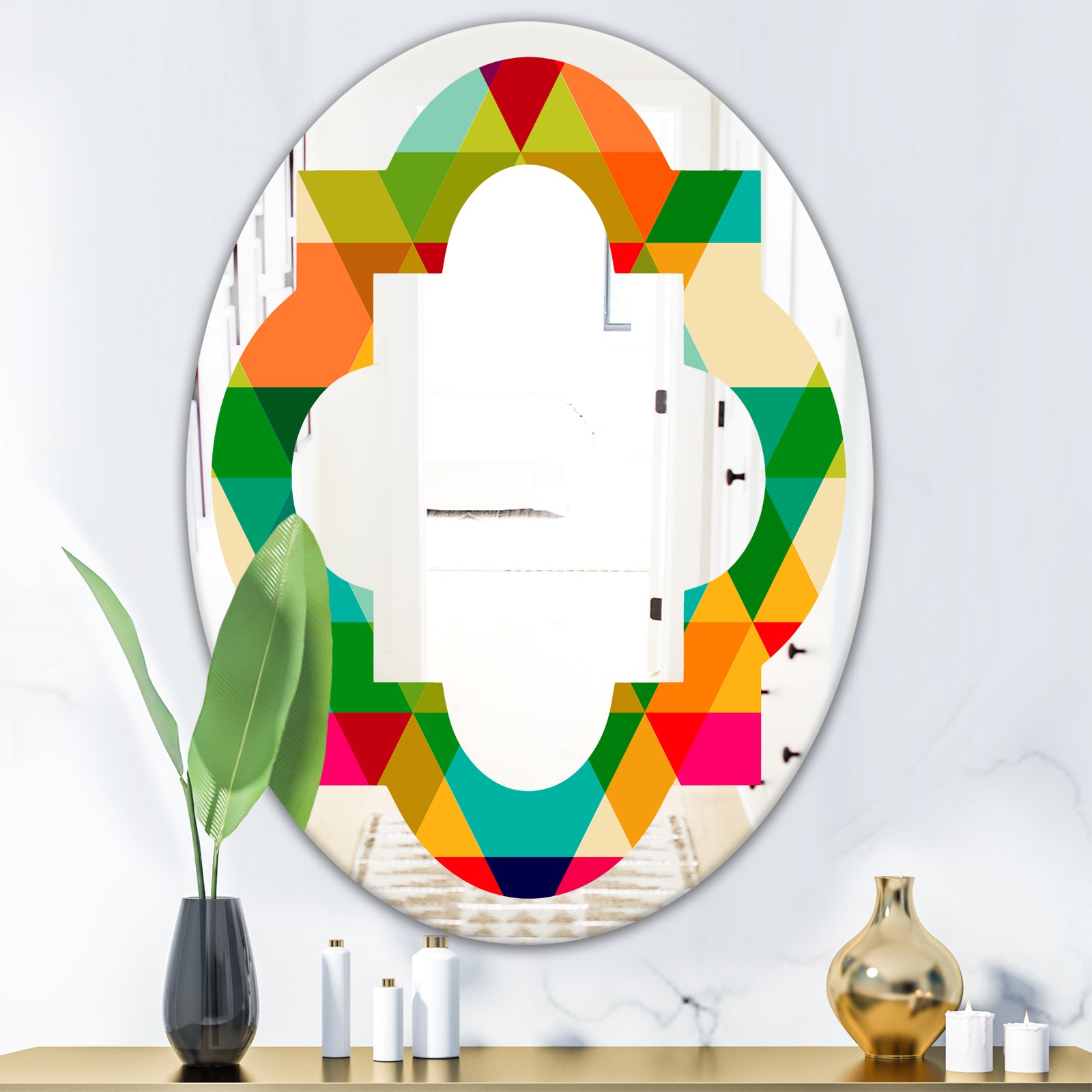 Diamond Retro IX - Modern Round or Oval Wall Mirror - Quatrefoil