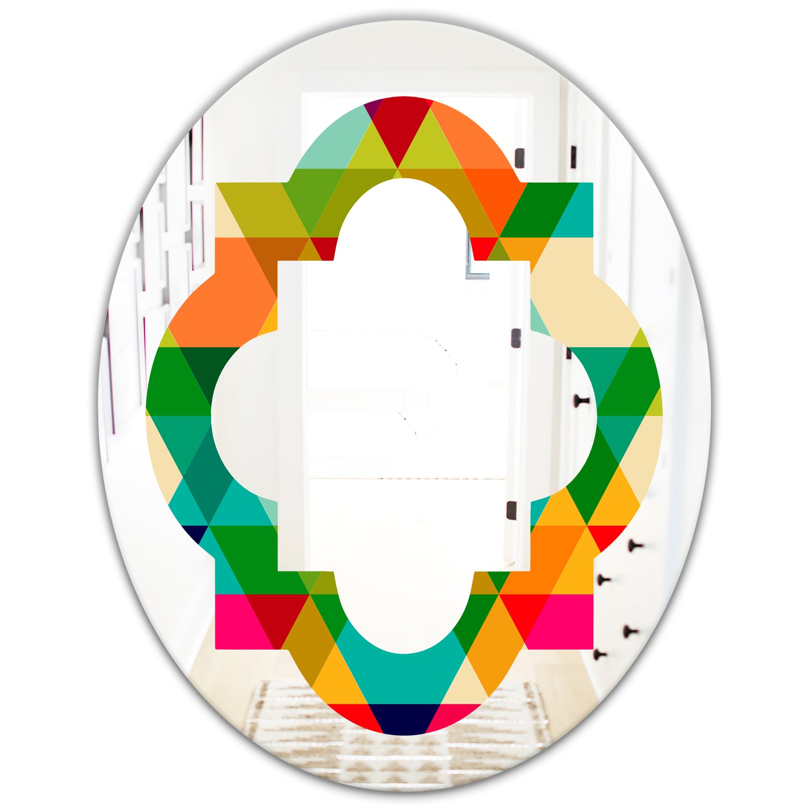 Diamond Retro IX - Modern Round or Oval Wall Mirror - Quatrefoil