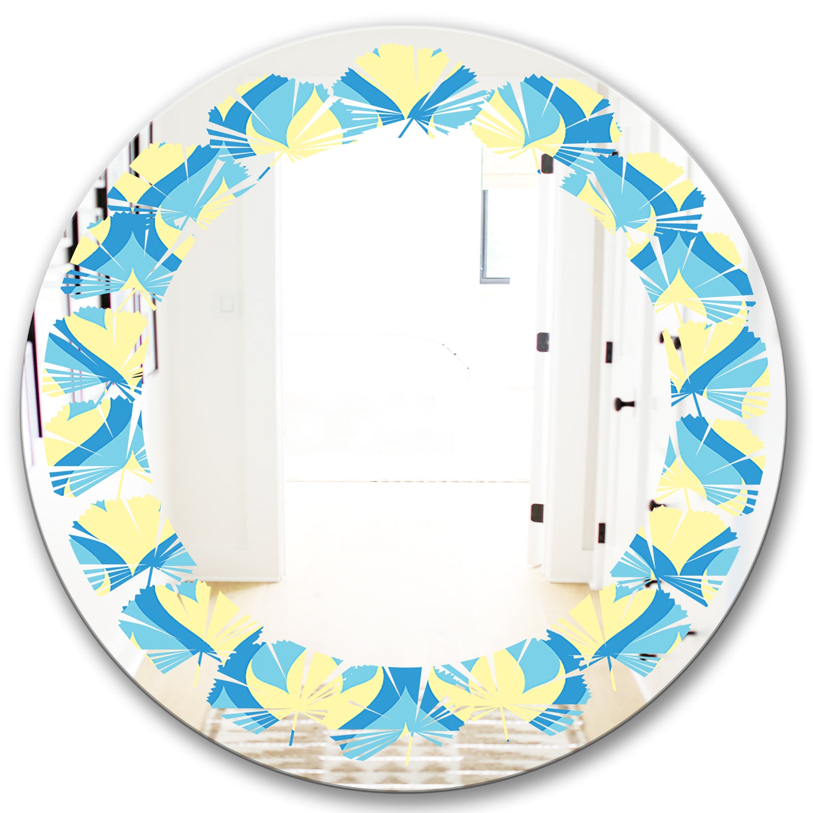 Retro Pattern Abstract Design IX - Modern Round or Oval Wall Mirror - Leaves