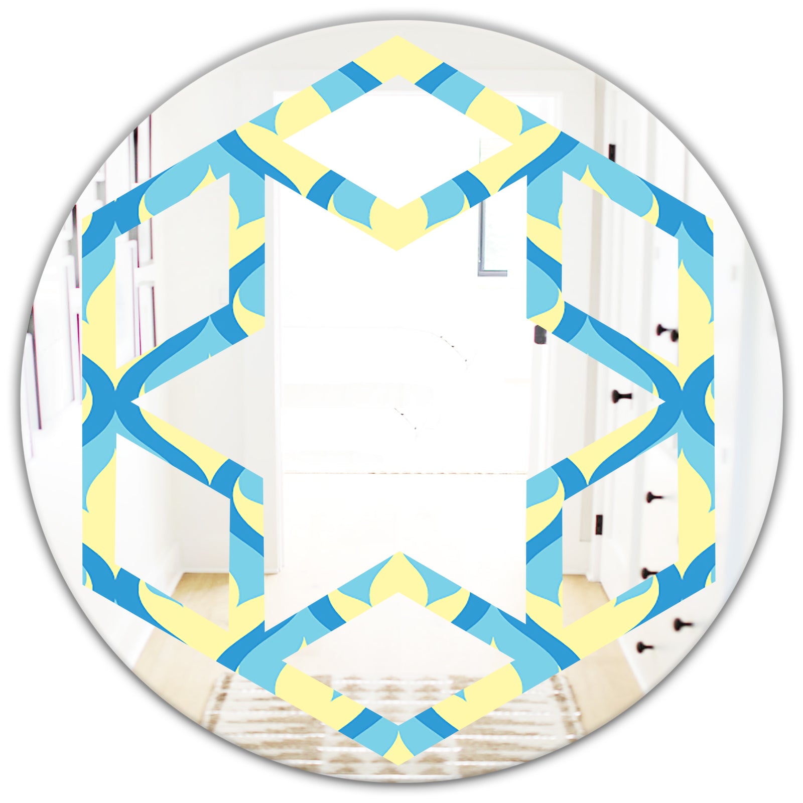 Retro Pattern Abstract Design IX - Modern Round or Oval Wall Mirror - Hexagon Star