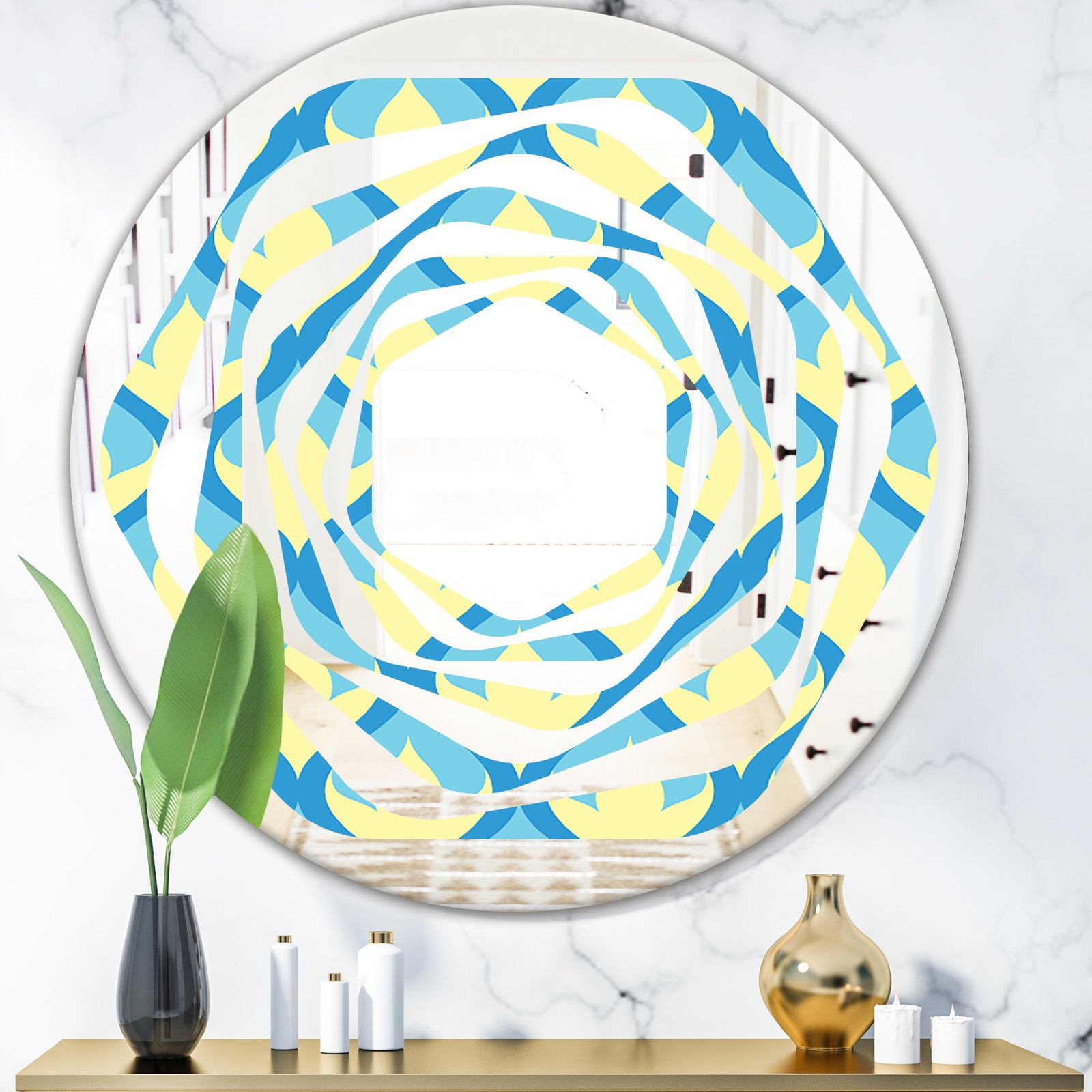 Retro Pattern Abstract Design IX - Modern Round or Oval Wall Mirror - Whirl