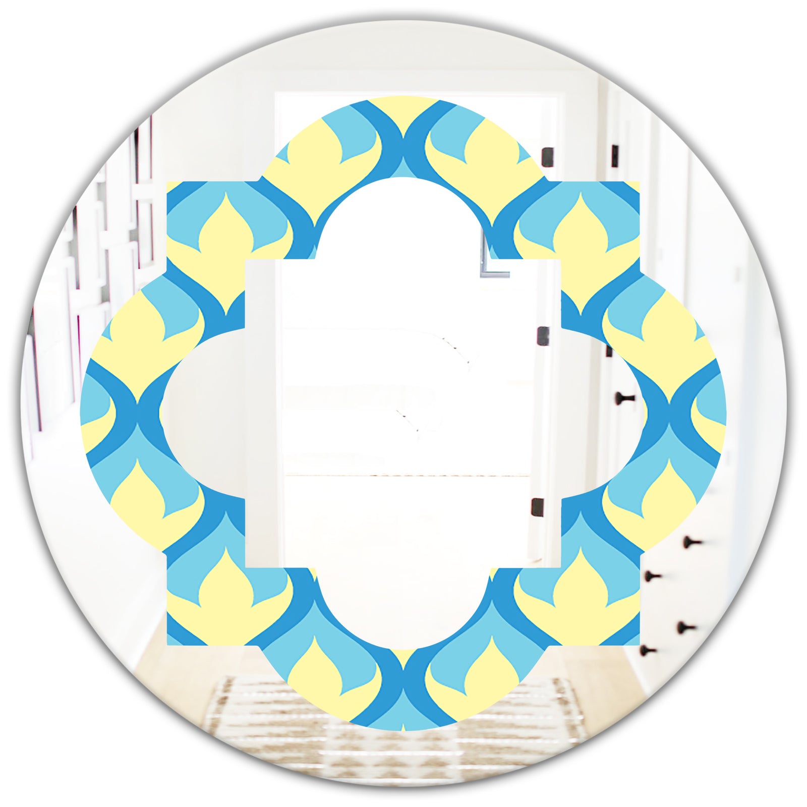 Retro Pattern Abstract Design IX - Modern Round or Oval Wall Mirror - Quatrefoil