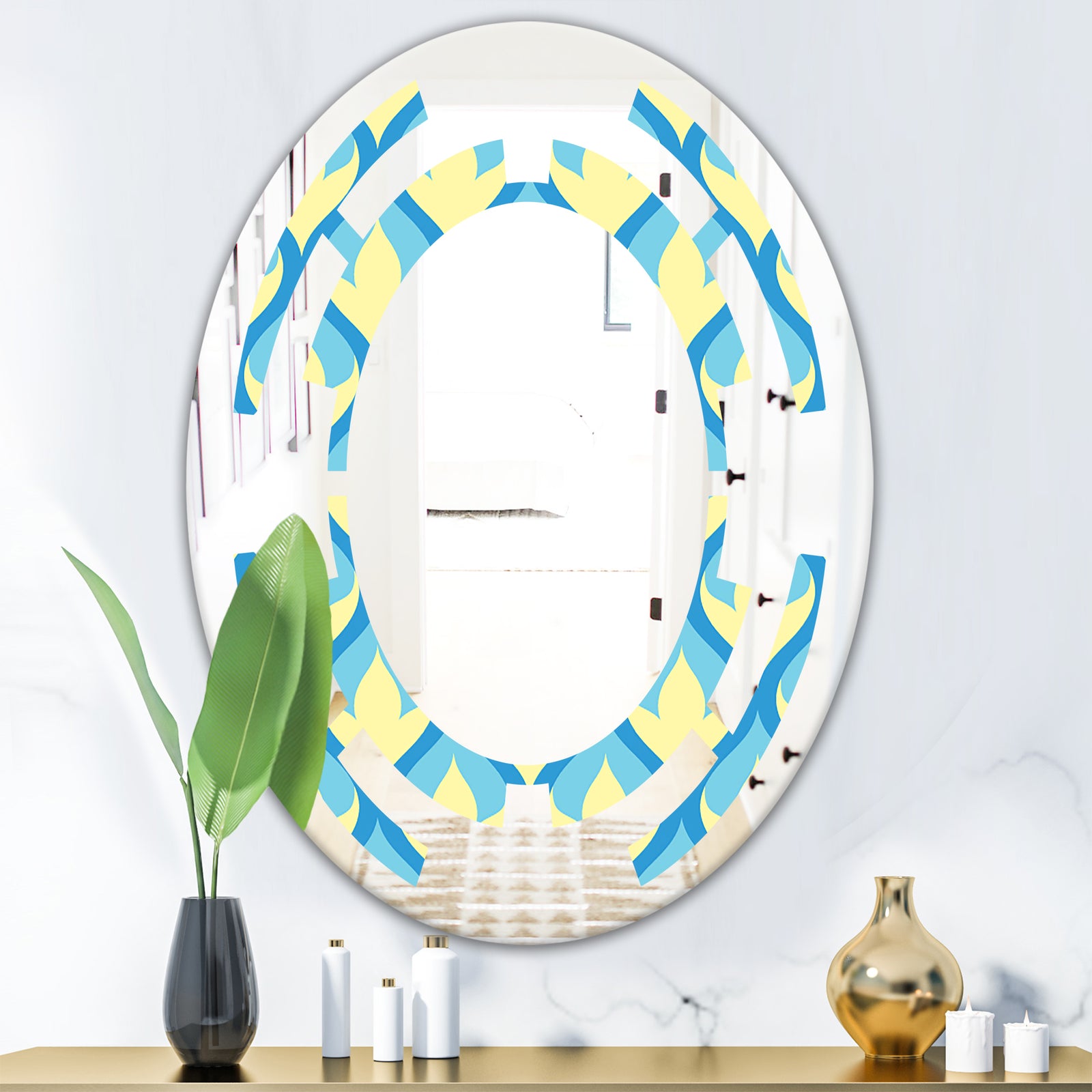 Retro Pattern Abstract Design IX - Modern Round or Oval Wall Mirror - Space