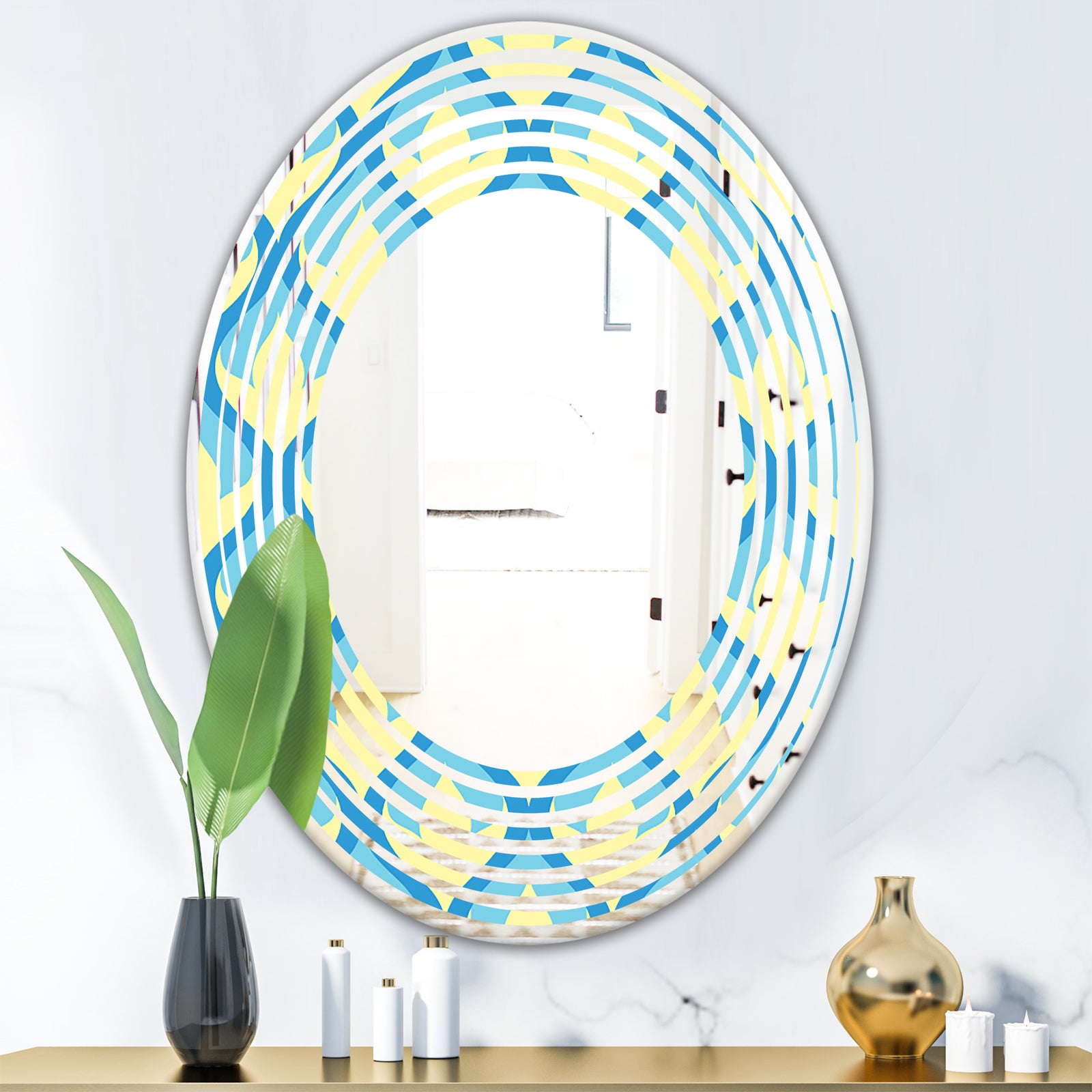 Retro Pattern Abstract Design IX - Modern Round or Oval Wall Mirror - Wave
