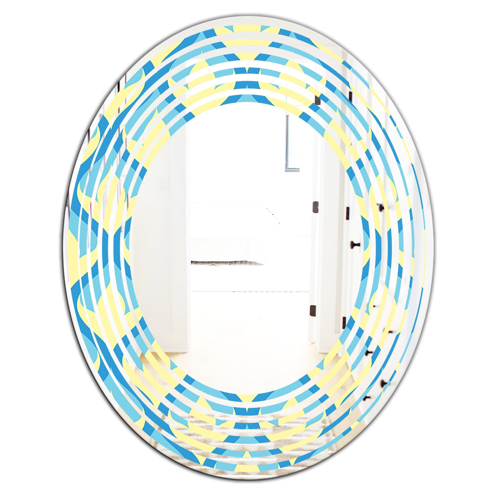 Retro Pattern Abstract Design IX - Modern Round or Oval Wall Mirror - Wave