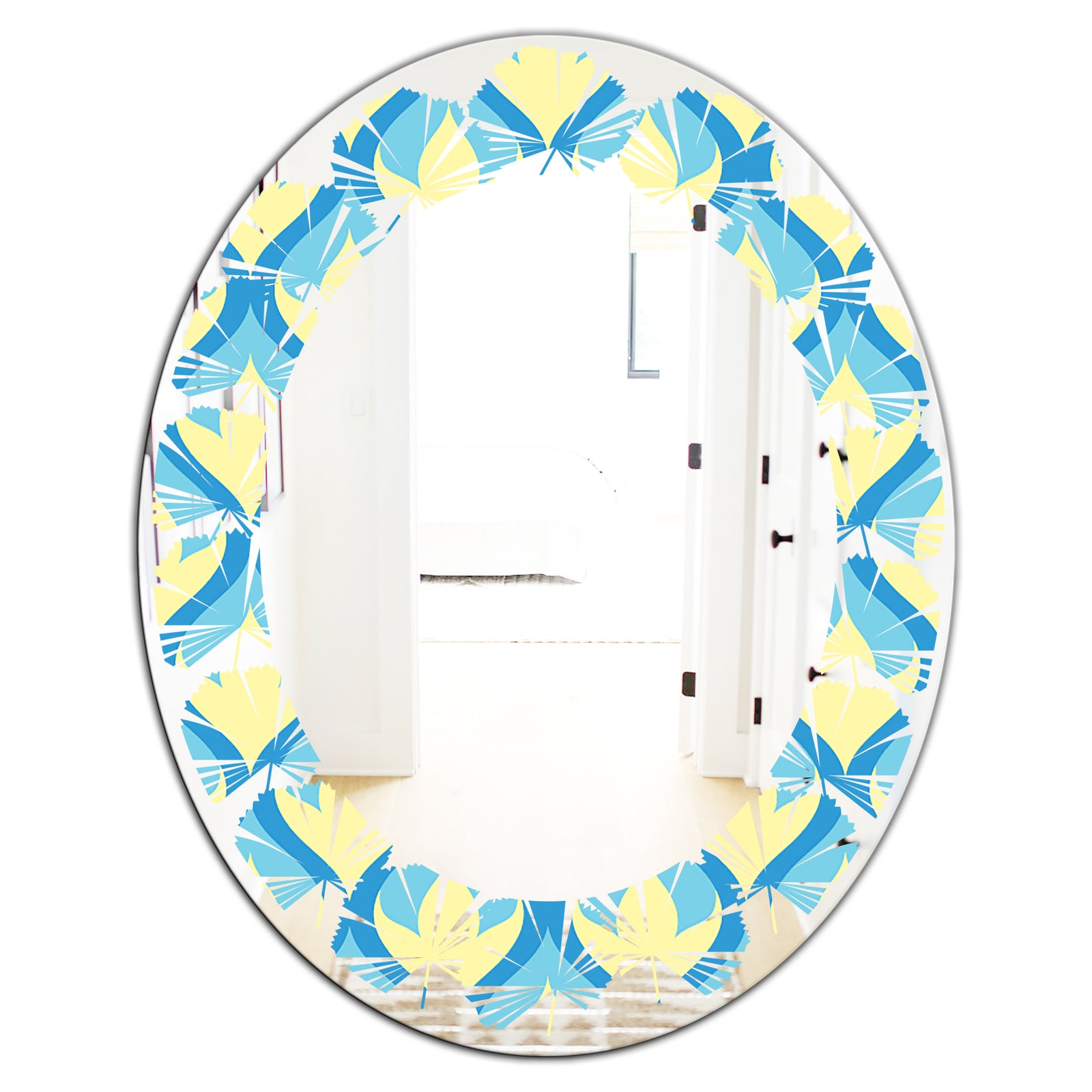 Retro Pattern Abstract Design IX - Modern Round or Oval Wall Mirror - Leaves