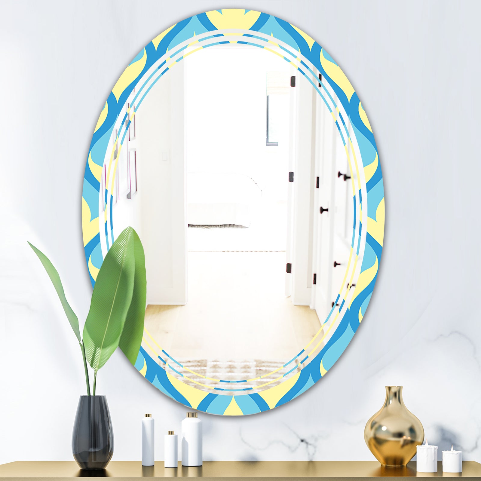 Retro Pattern Abstract Design IX - Modern Round or Oval Wall Mirror - Triple C