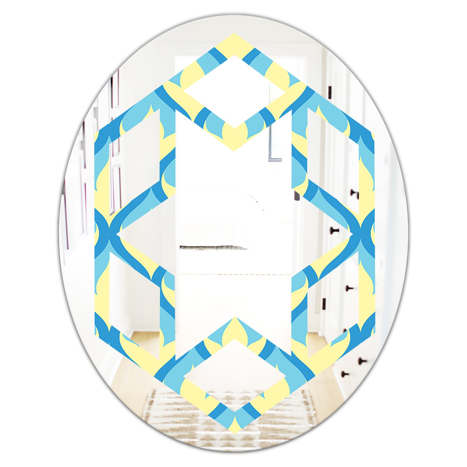 Retro Pattern Abstract Design IX - Modern Round or Oval Wall Mirror - Hexagon Star