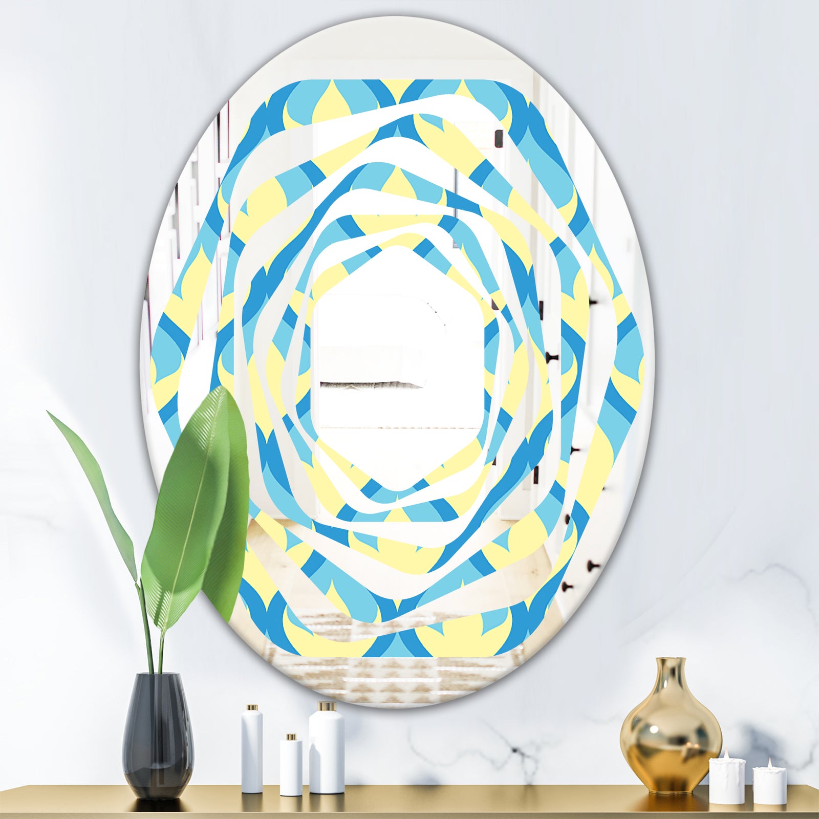 Retro Pattern Abstract Design IX - Modern Round or Oval Wall Mirror - Whirl