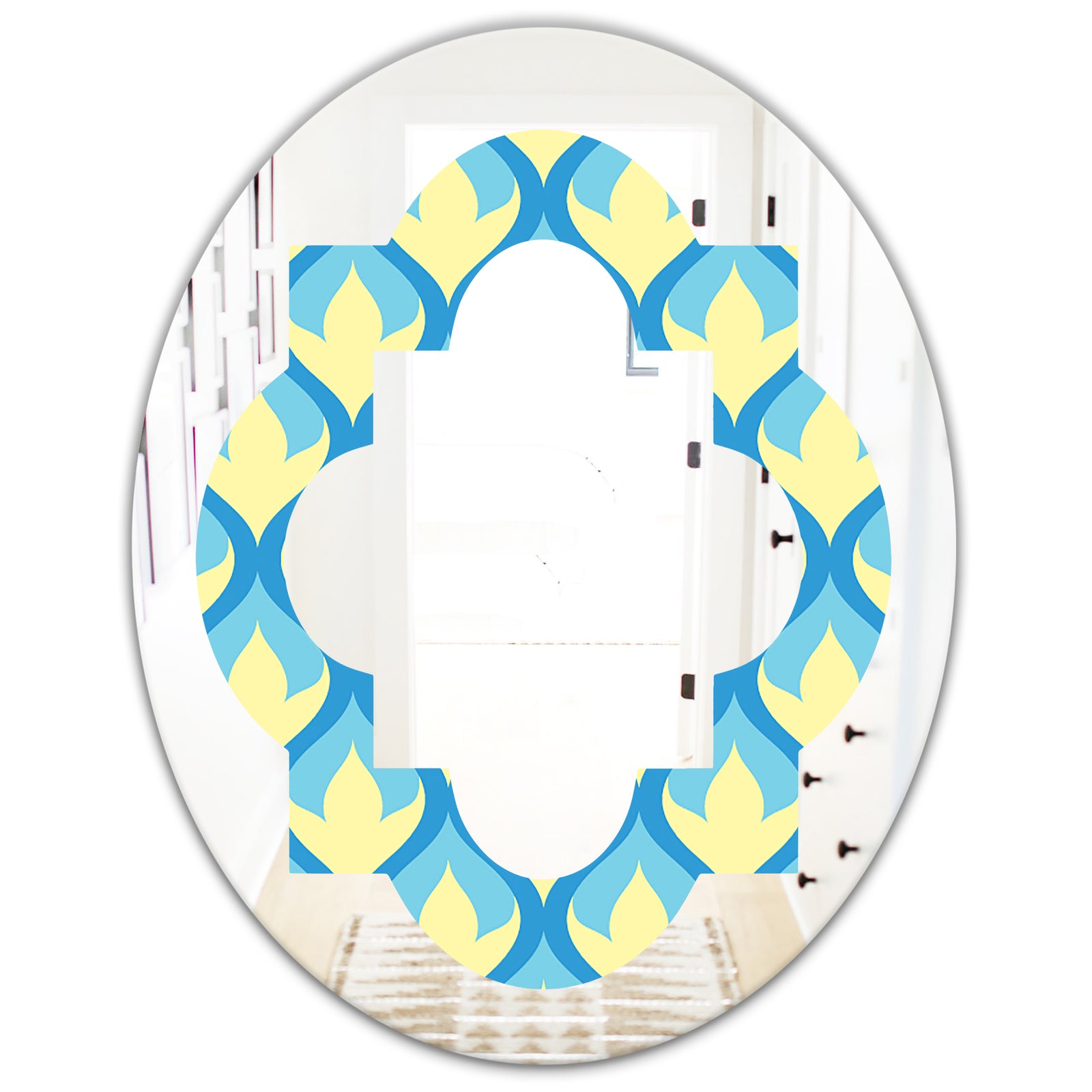 Retro Pattern Abstract Design IX - Modern Round or Oval Wall Mirror - Quatrefoil