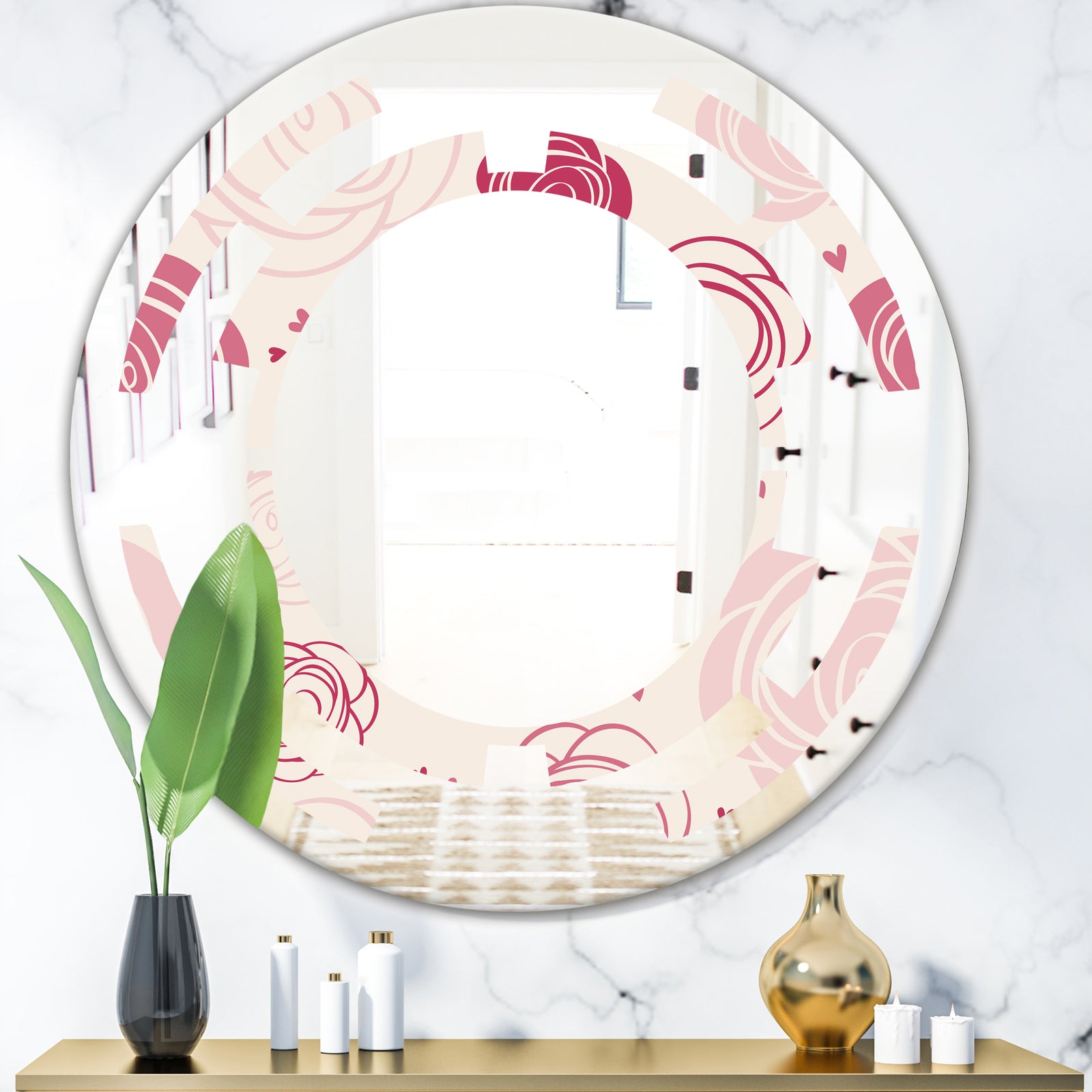 roses pattern - Modern Round or Oval Wall Mirror - Space