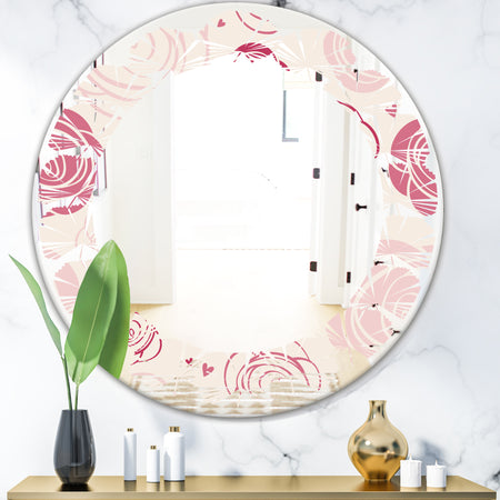 roses pattern - Modern Round or Oval Wall Mirror - Leaves