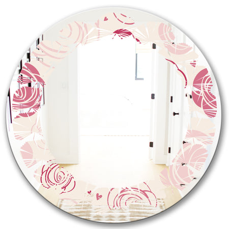 roses pattern - Modern Round or Oval Wall Mirror - Leaves