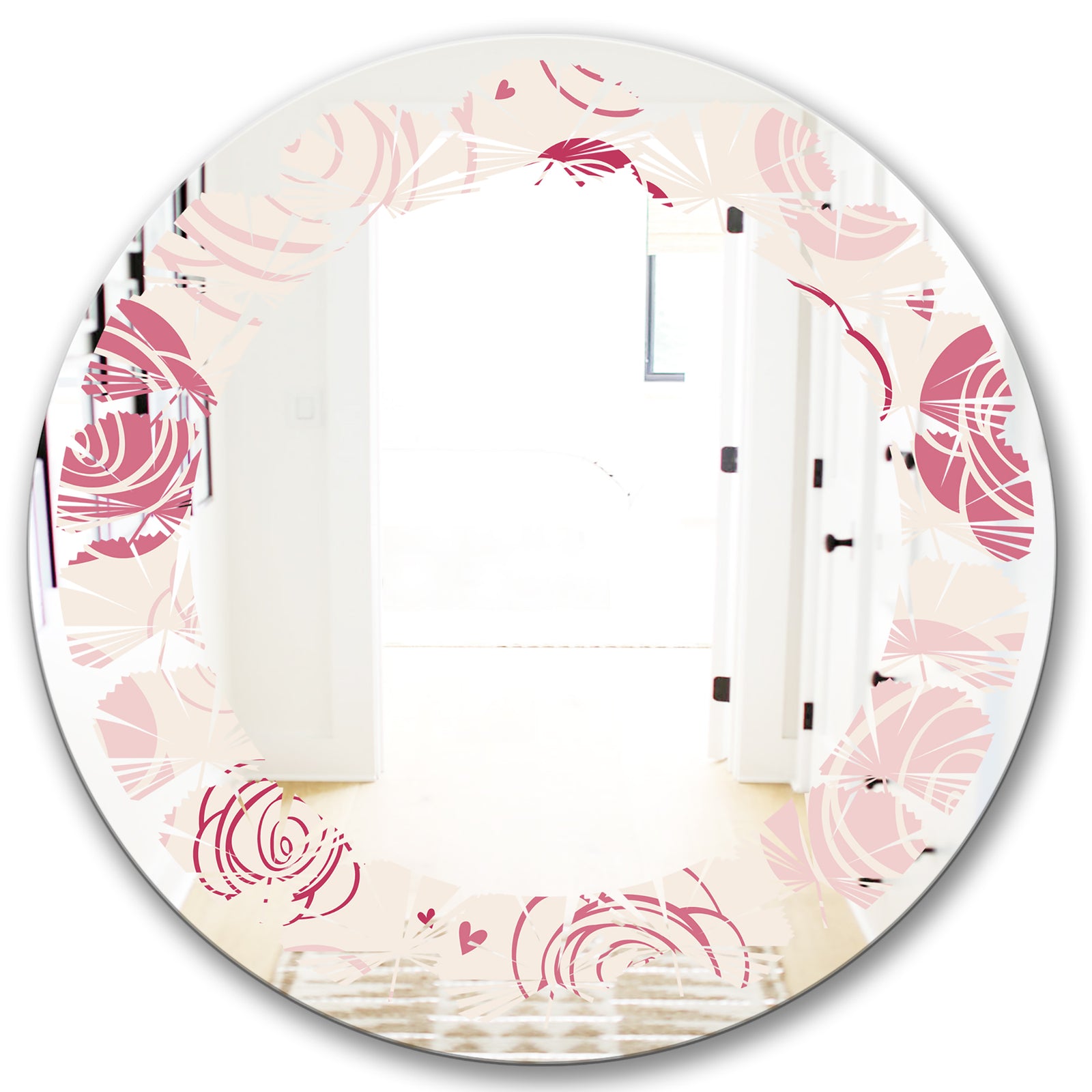 roses pattern - Modern Round or Oval Wall Mirror - Leaves