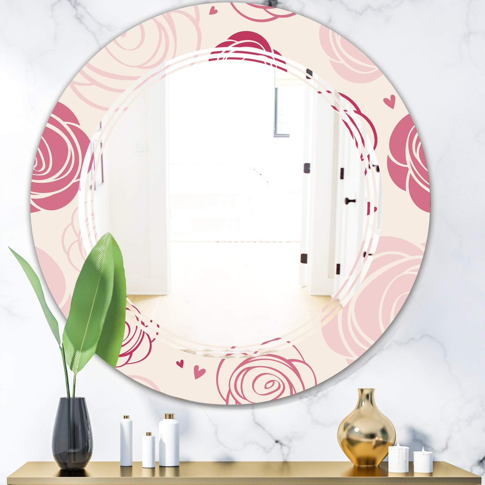 roses pattern - Modern Round or Oval Wall Mirror - Triple C