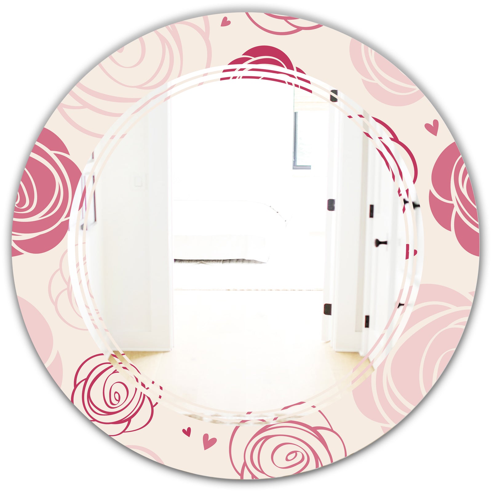 roses pattern - Modern Round or Oval Wall Mirror - Triple C