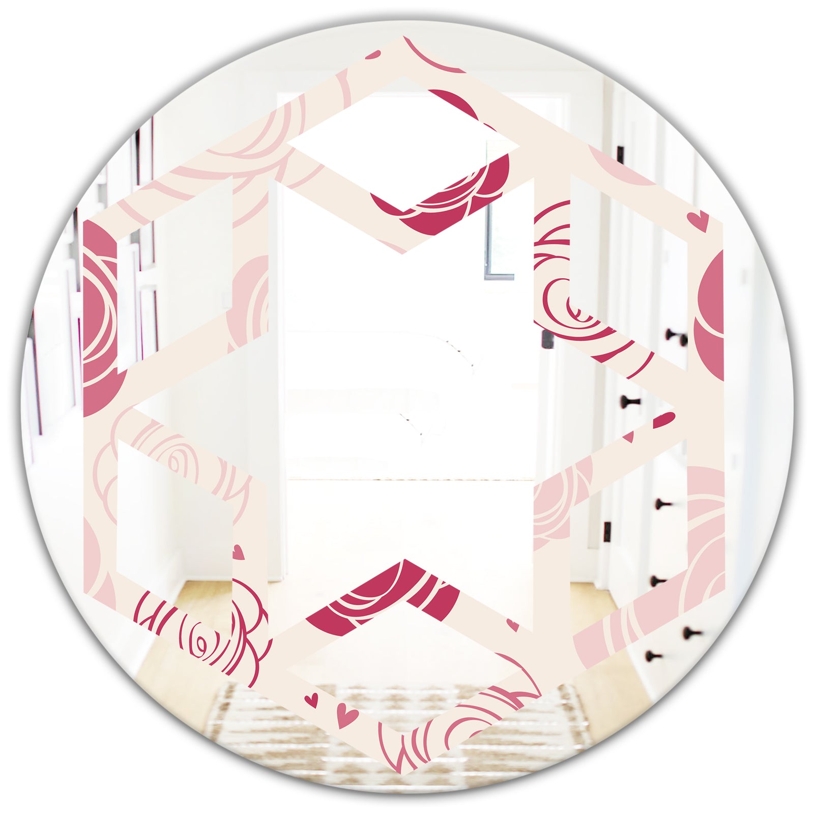 roses pattern - Modern Round or Oval Wall Mirror - Hexagon Star