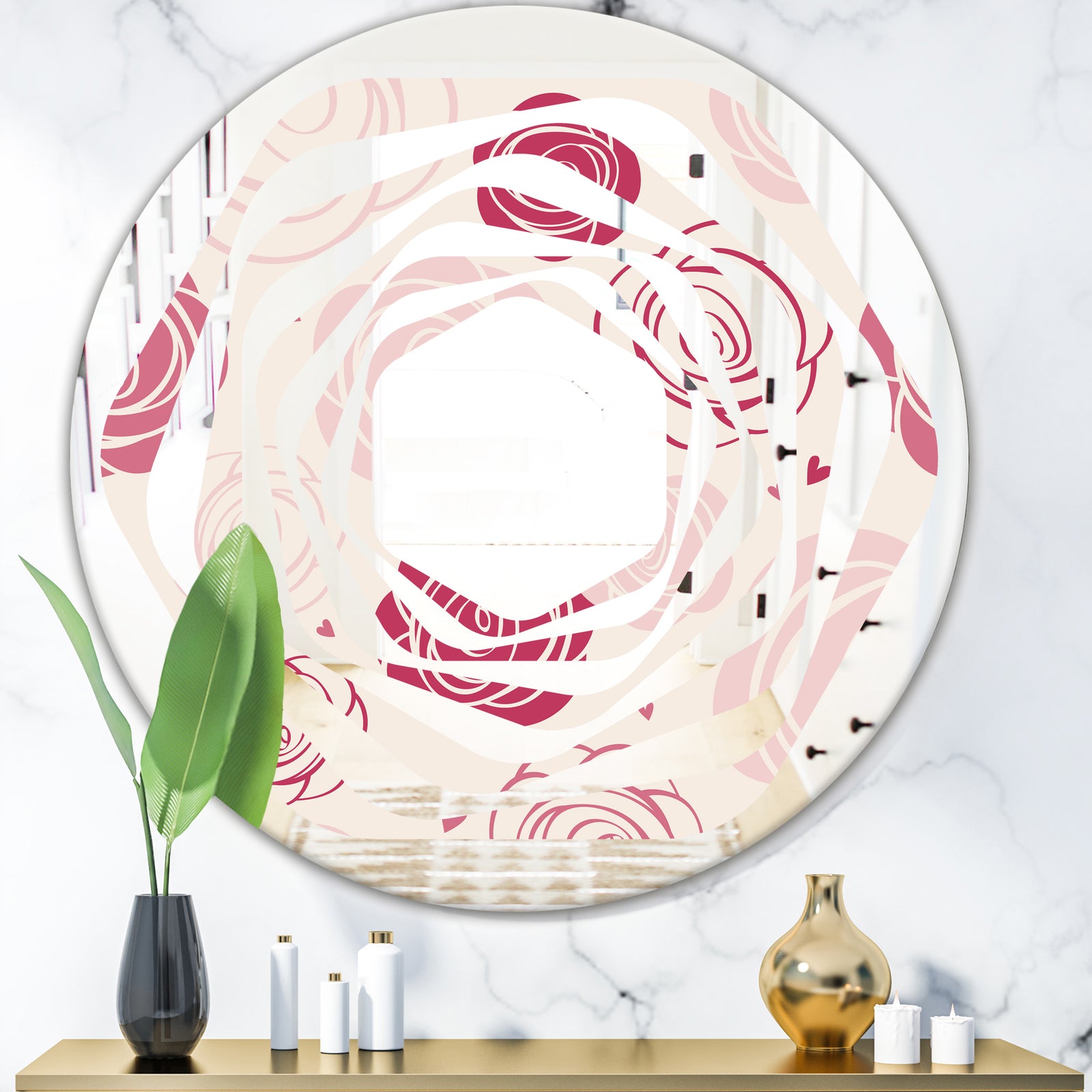 roses pattern - Modern Round or Oval Wall Mirror - Whirl