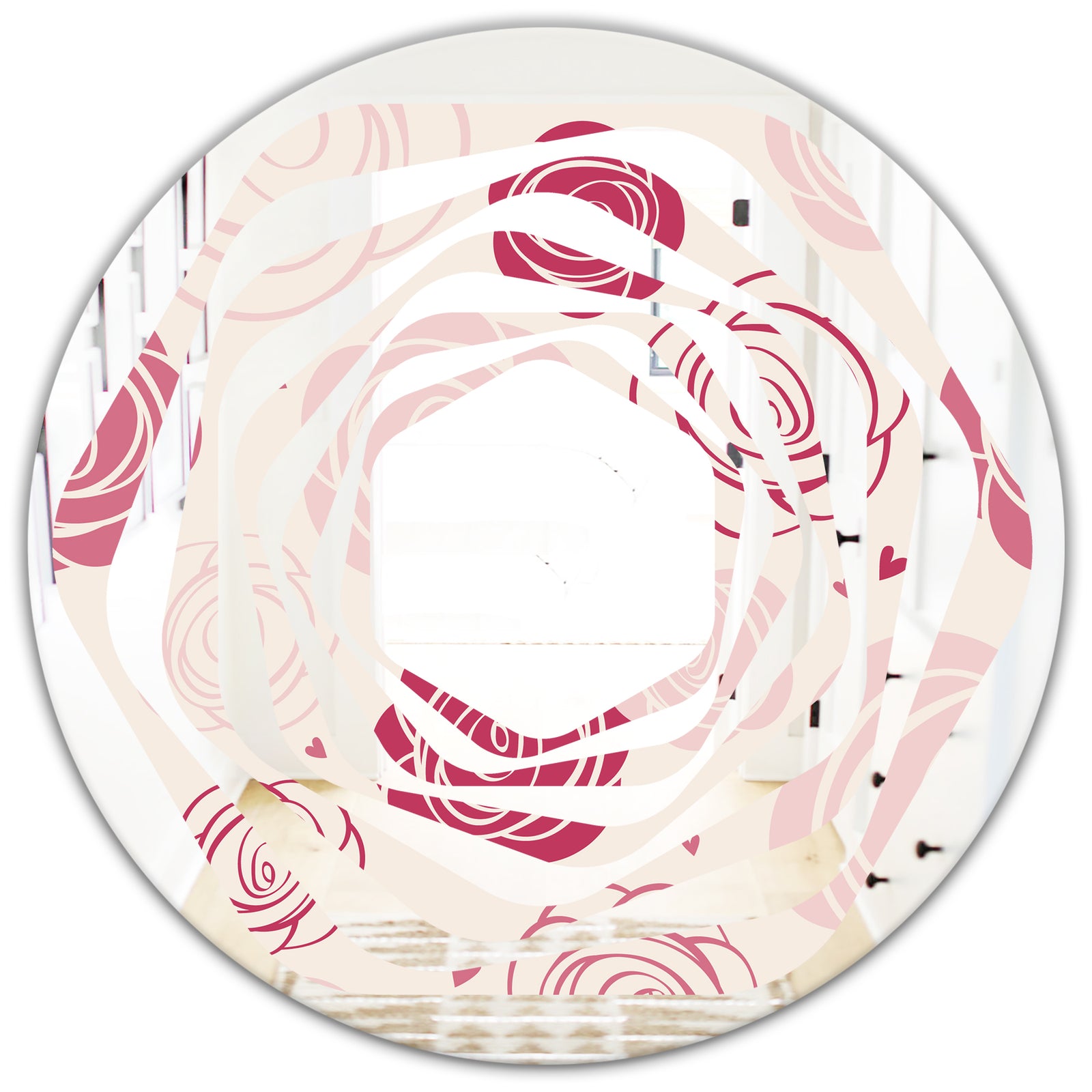 roses pattern - Modern Round or Oval Wall Mirror - Whirl