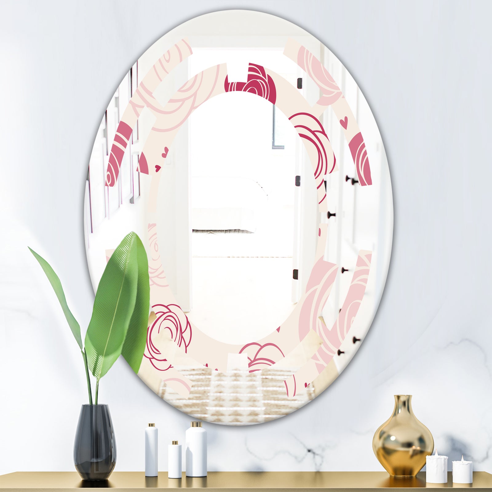 roses pattern - Modern Round or Oval Wall Mirror - Space