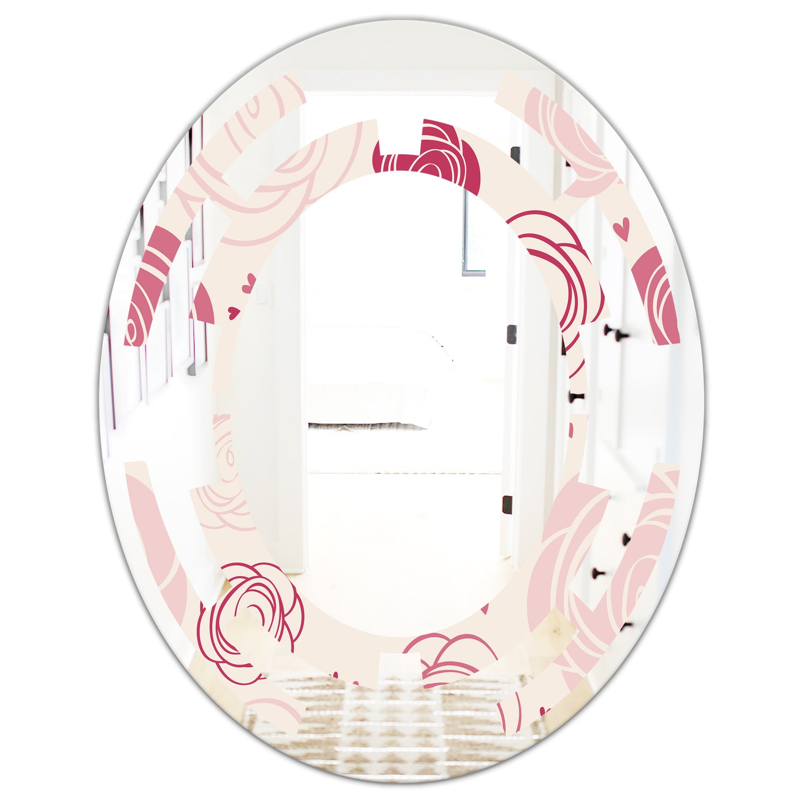 roses pattern - Modern Round or Oval Wall Mirror - Space