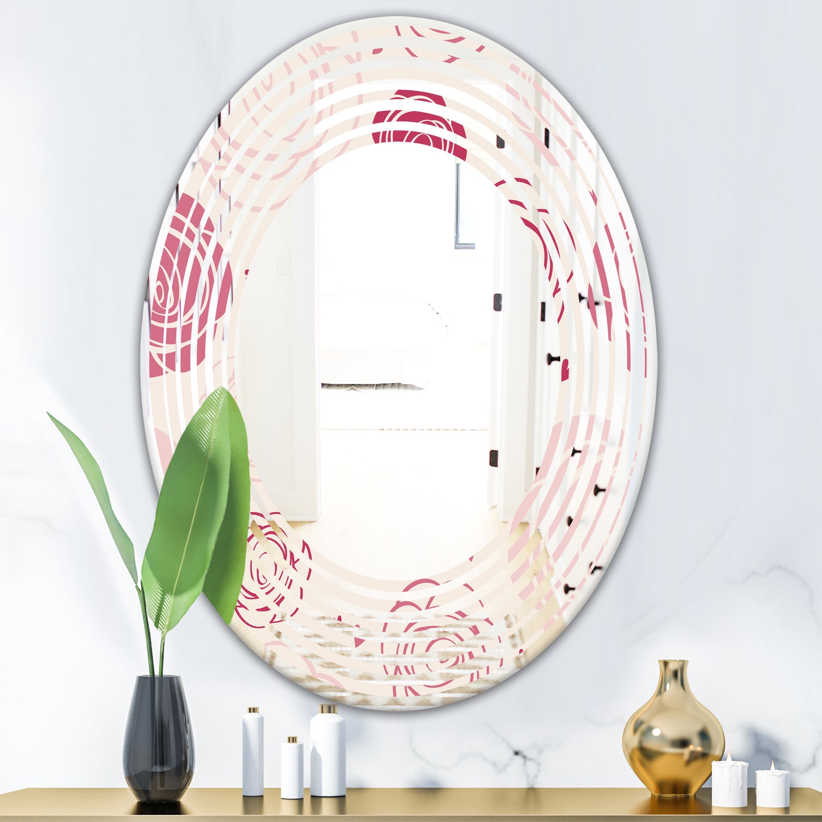 roses pattern - Modern Round or Oval Wall Mirror - Wave