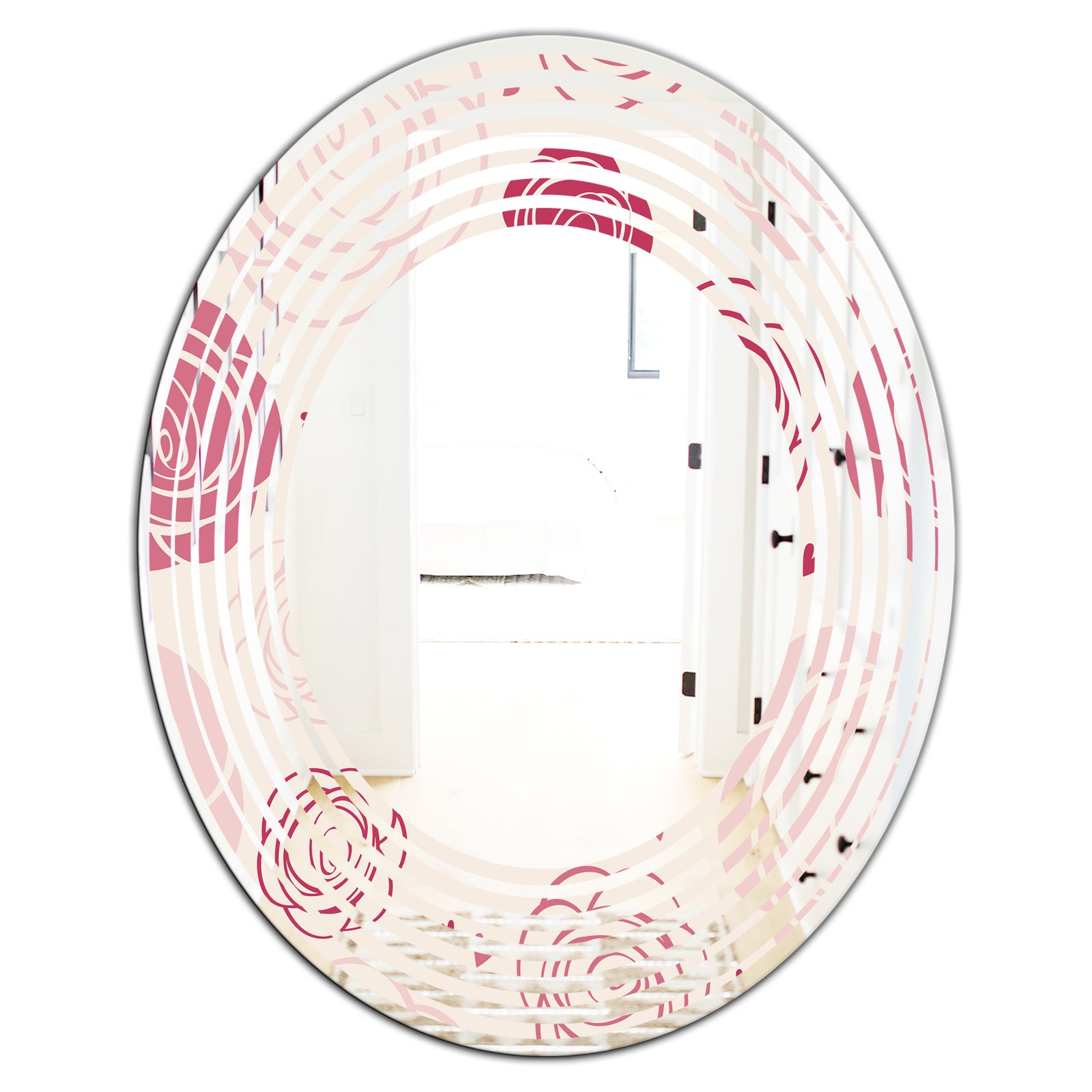 roses pattern - Modern Round or Oval Wall Mirror - Wave