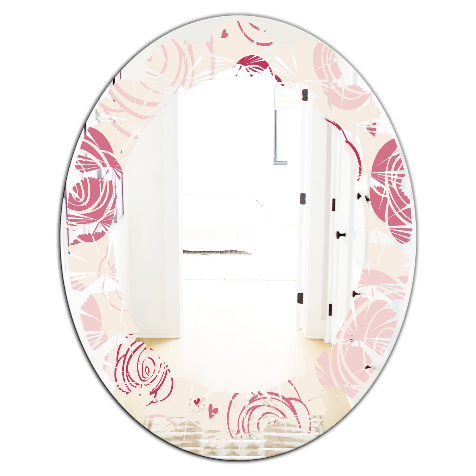 roses pattern - Modern Round or Oval Wall Mirror - Leaves