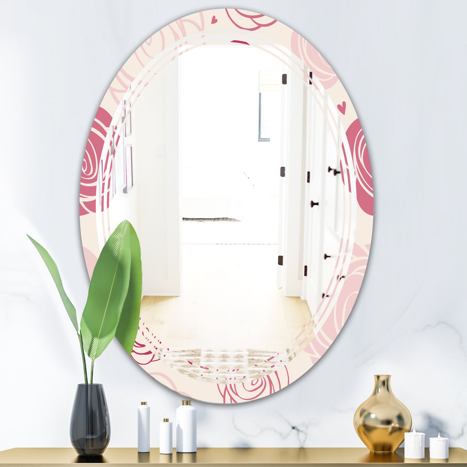 roses pattern - Modern Round or Oval Wall Mirror - Triple C