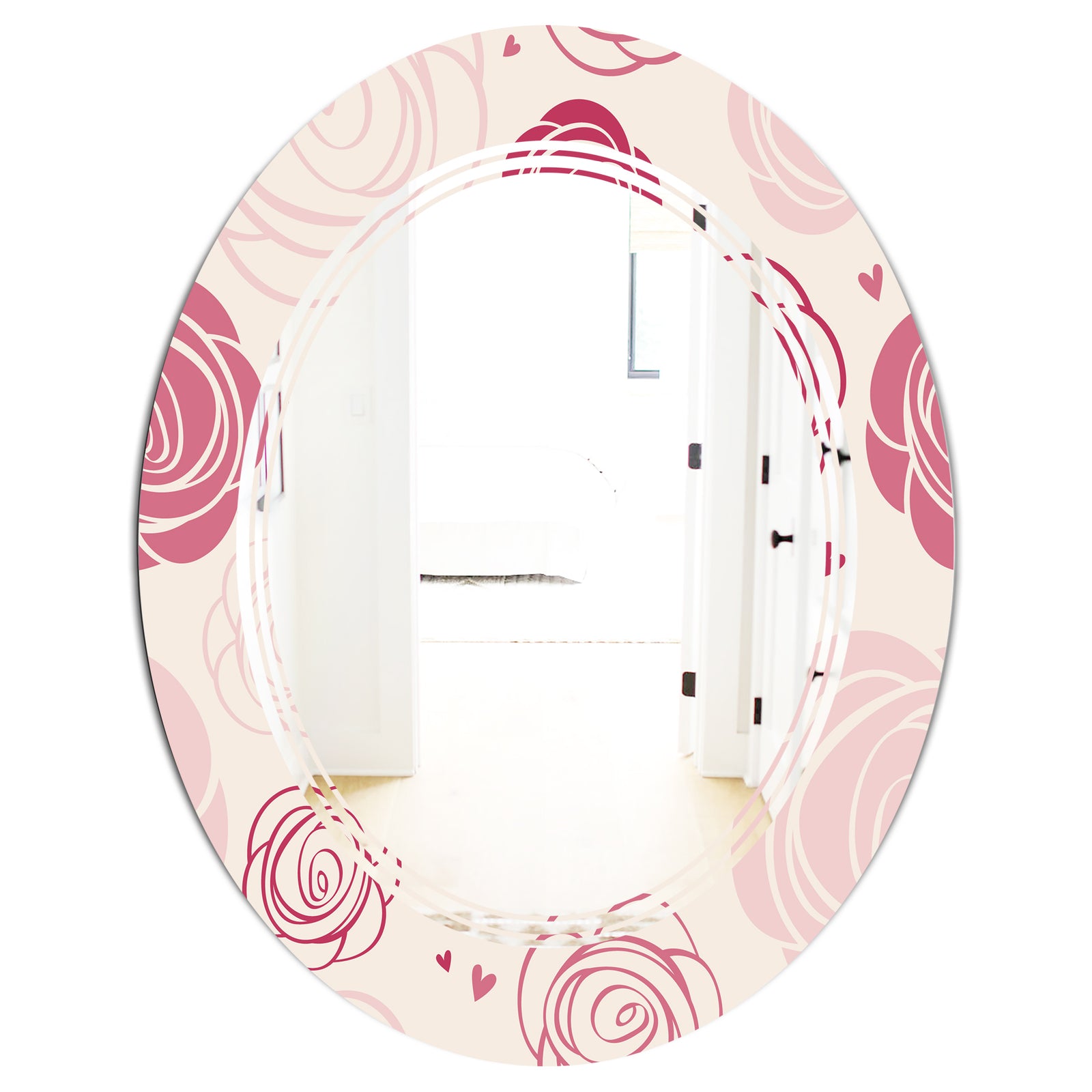 roses pattern - Modern Round or Oval Wall Mirror - Triple C