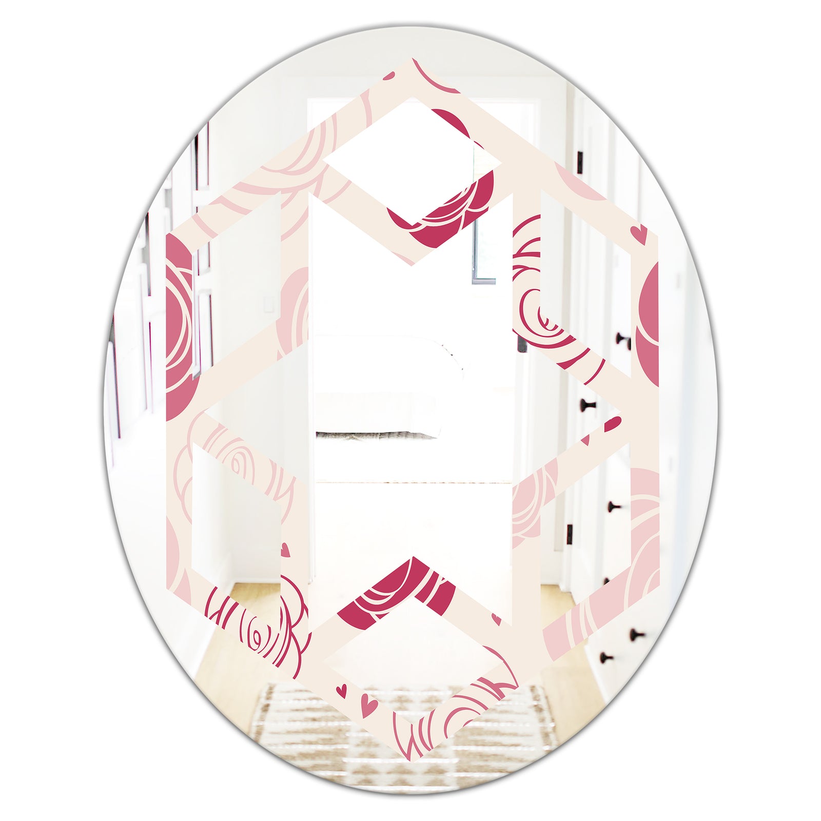roses pattern - Modern Round or Oval Wall Mirror - Hexagon Star