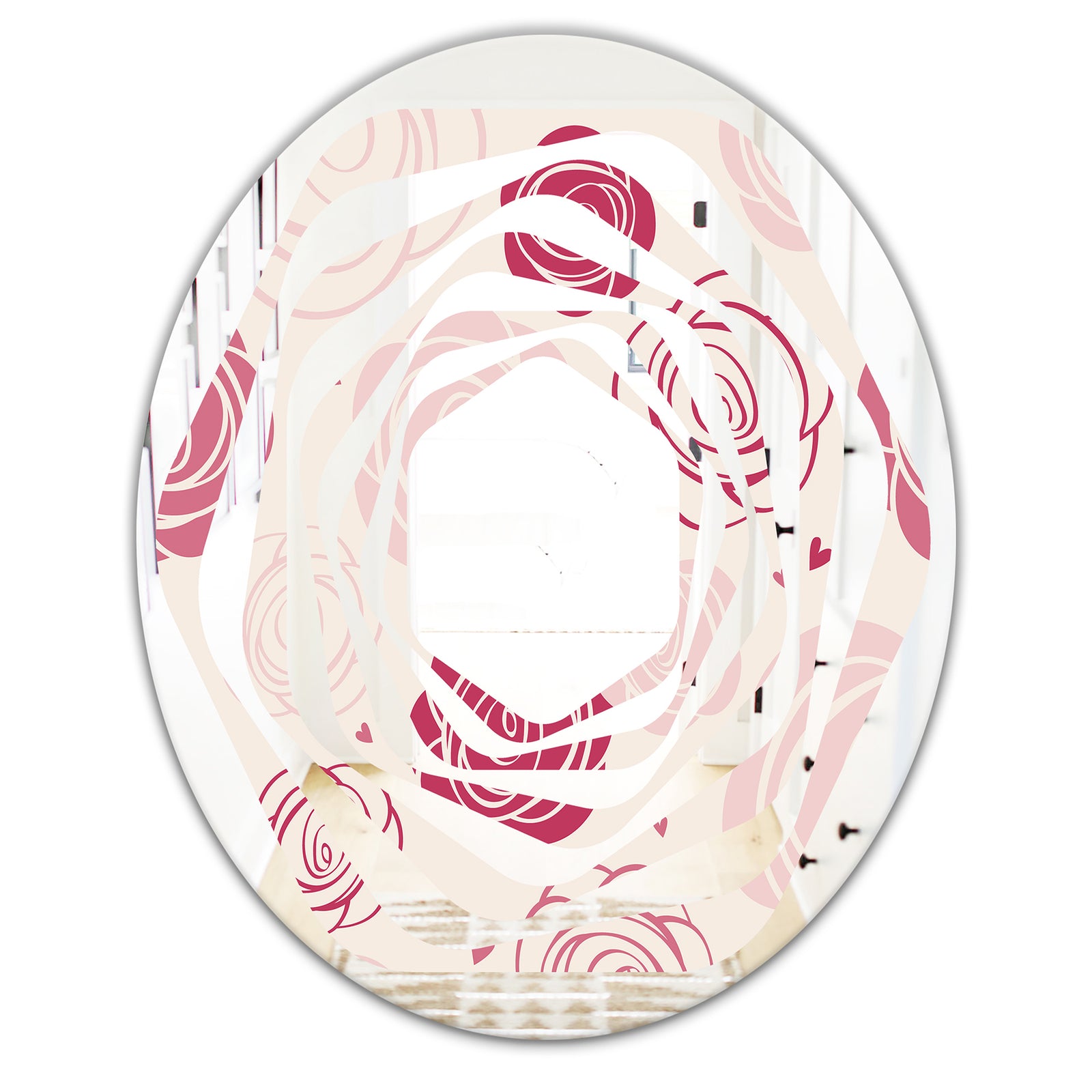 roses pattern - Modern Round or Oval Wall Mirror - Whirl