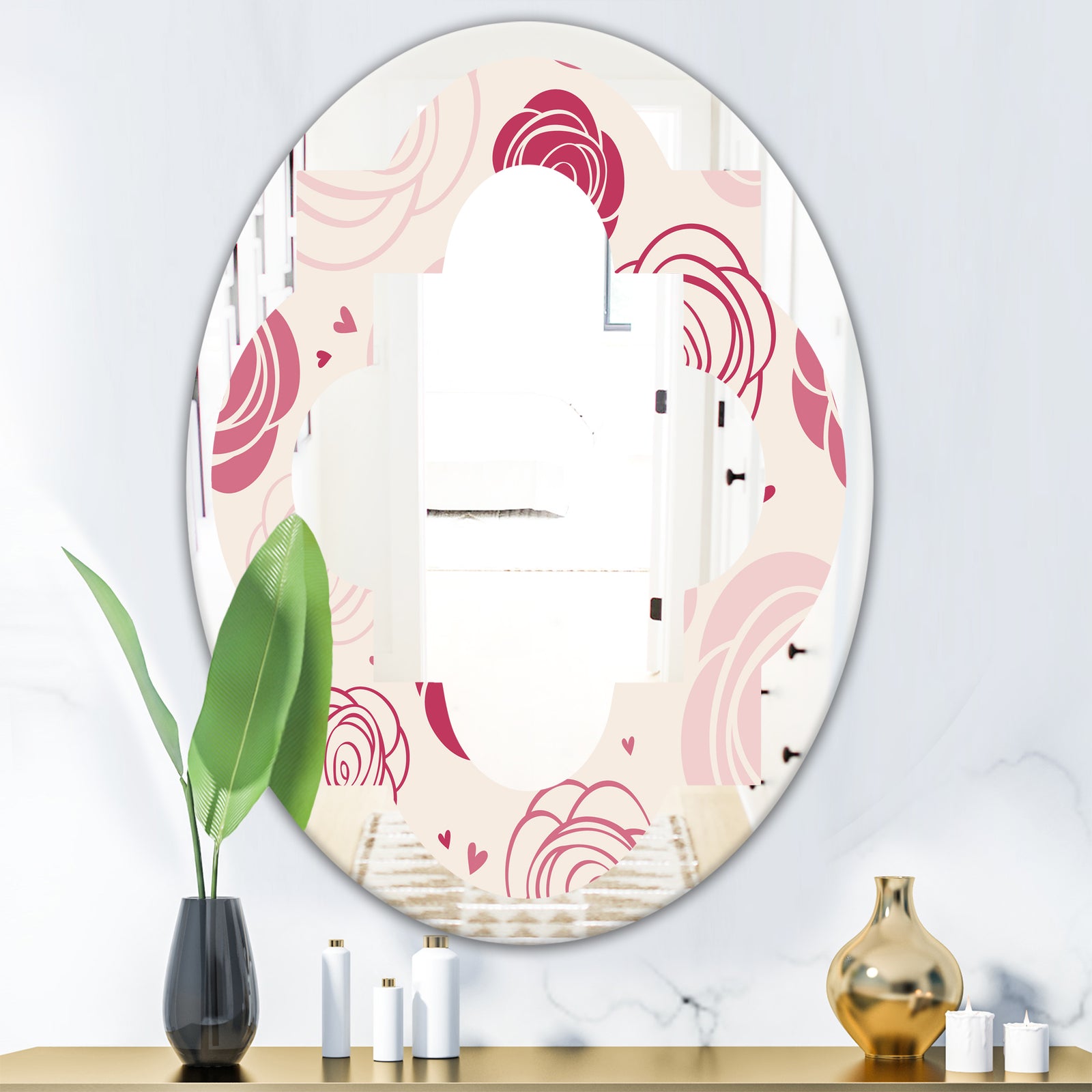 roses pattern - Modern Round or Oval Wall Mirror - Quatrefoil