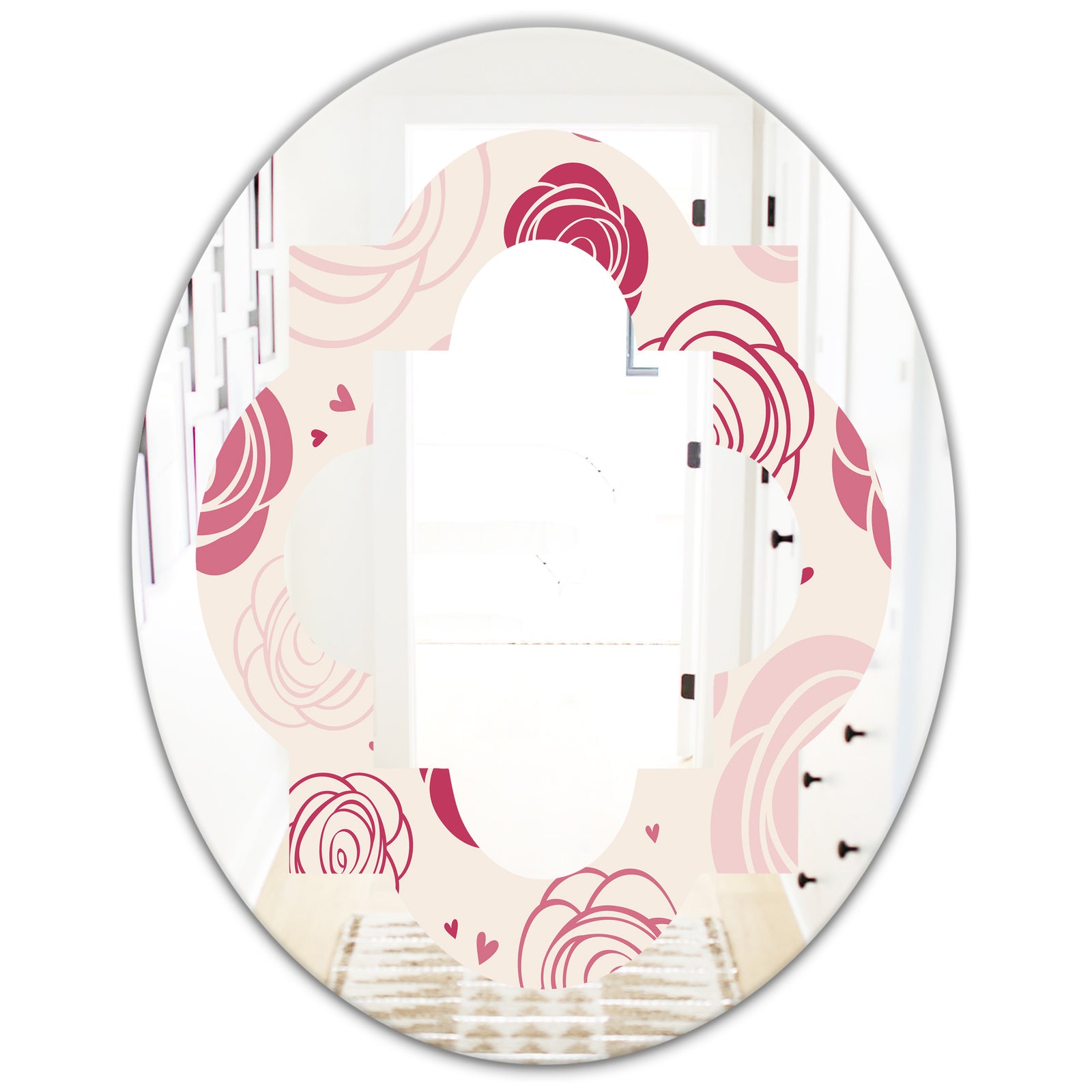 roses pattern - Modern Round or Oval Wall Mirror - Quatrefoil