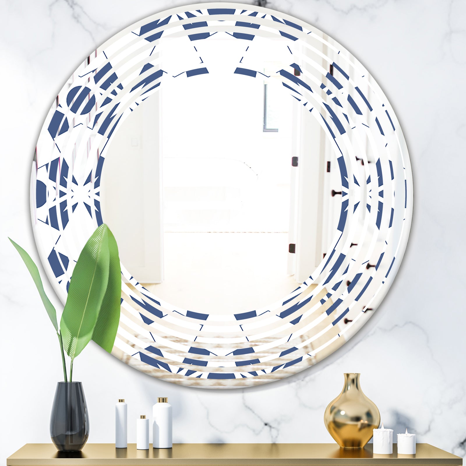 Abstract Retro Geometrical Design I - Modern Round or Oval Wall Mirror - Wave