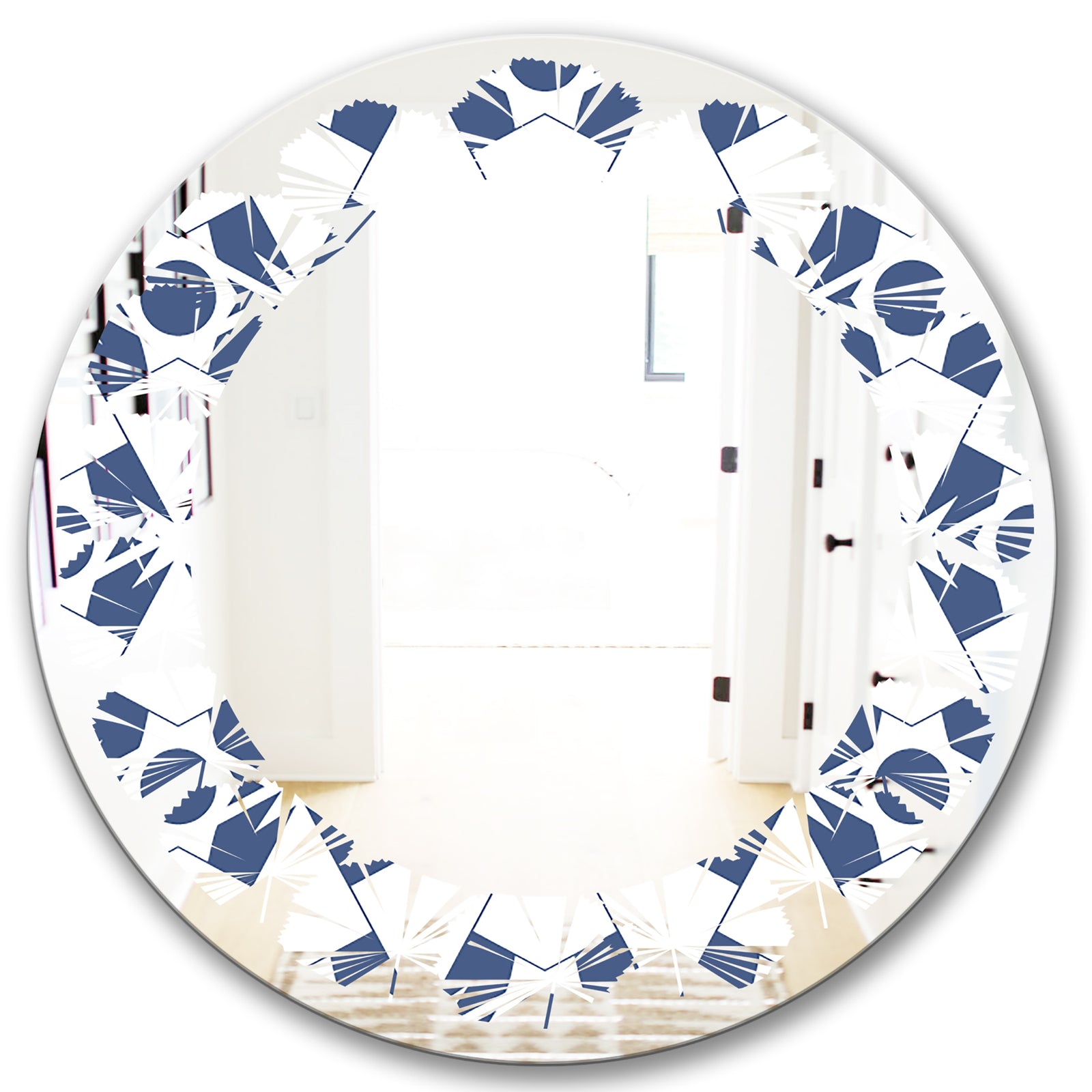 Abstract Retro Geometrical Design I - Modern Round or Oval Wall Mirror - Leaves