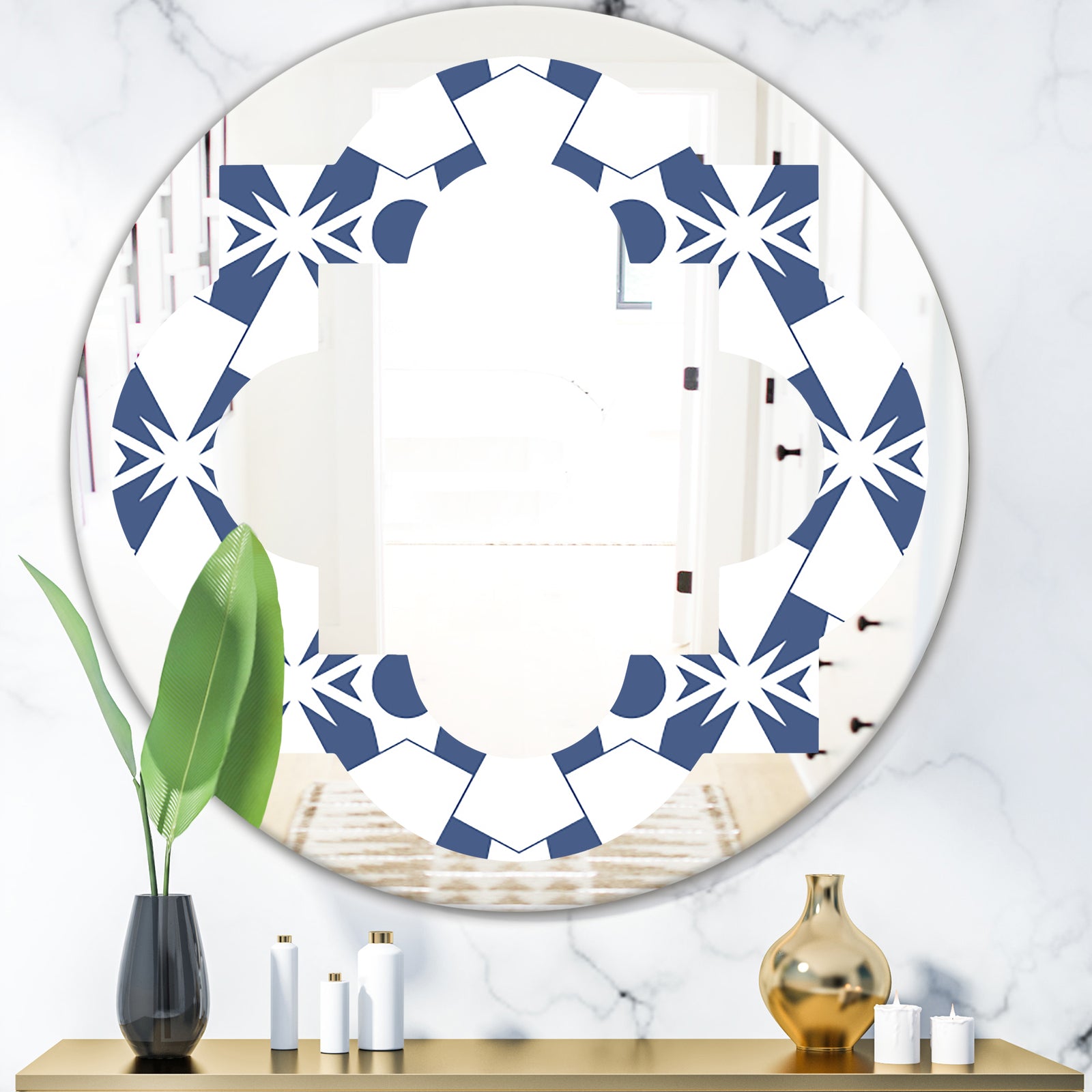 Abstract Retro Geometrical Design I - Modern Round or Oval Wall Mirror - Quatrefoil