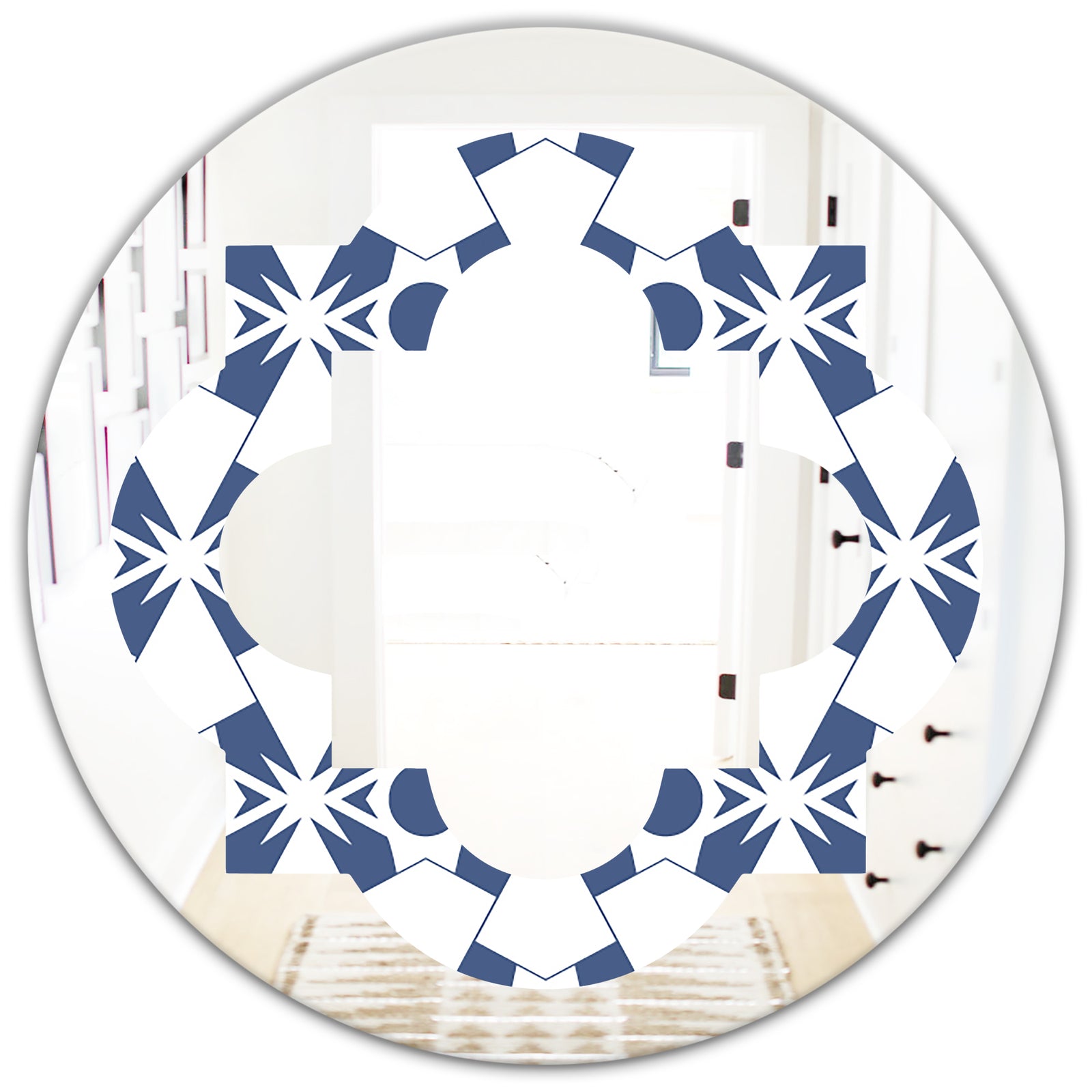 Abstract Retro Geometrical Design I - Modern Round or Oval Wall Mirror - Quatrefoil