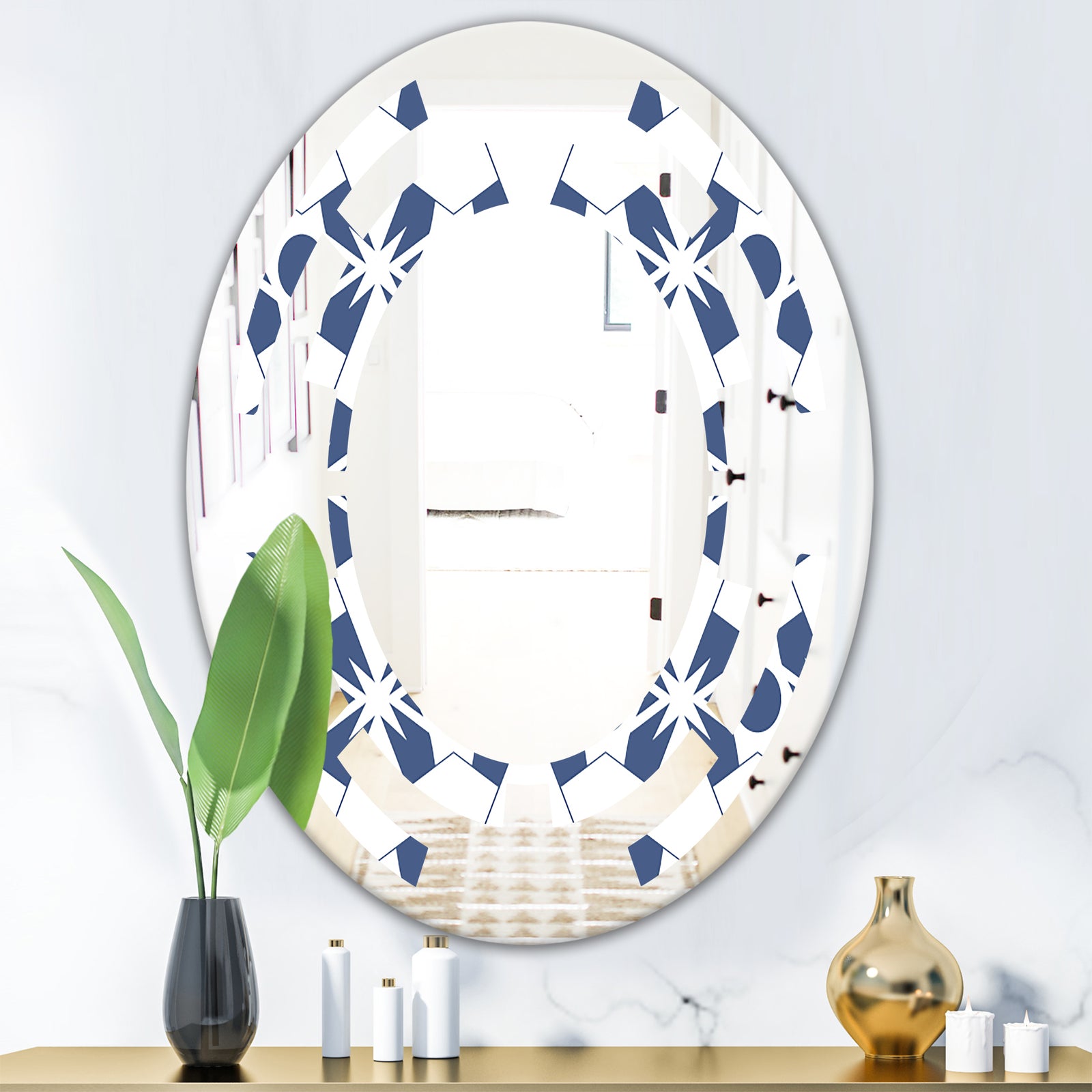 Abstract Retro Geometrical Design I - Modern Round or Oval Wall Mirror - Space