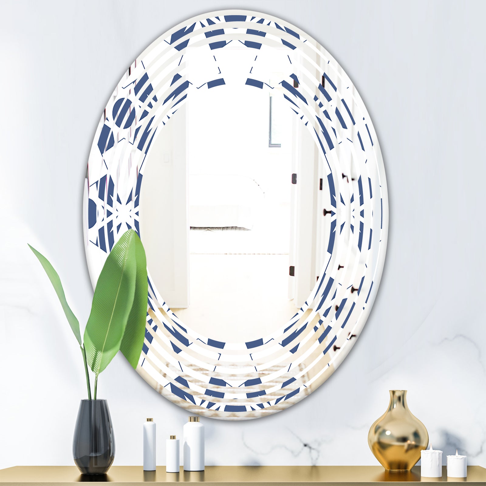 Abstract Retro Geometrical Design I - Modern Round or Oval Wall Mirror - Wave