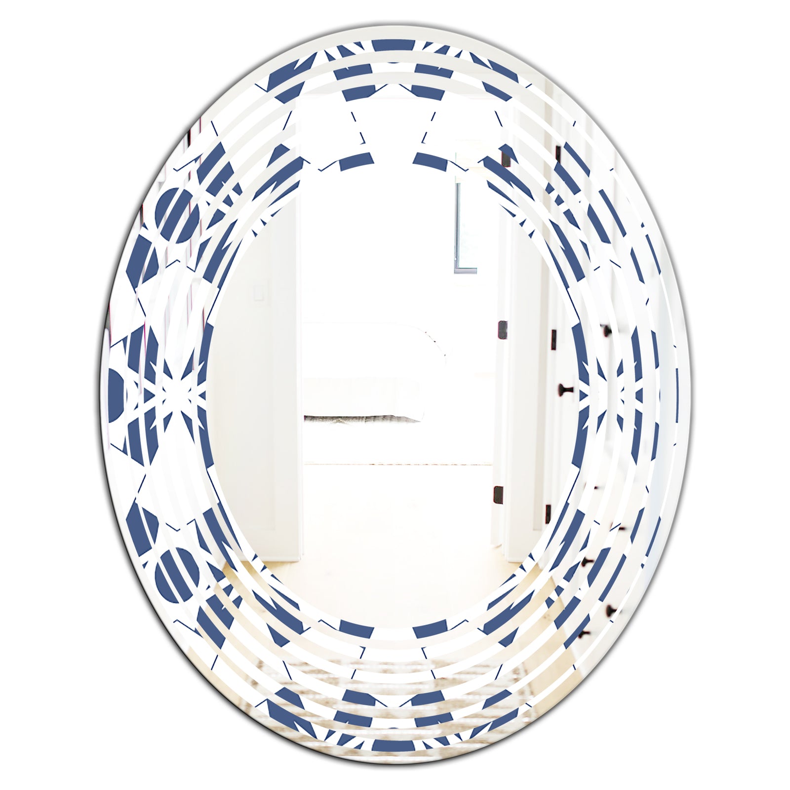 Abstract Retro Geometrical Design I - Modern Round or Oval Wall Mirror - Wave