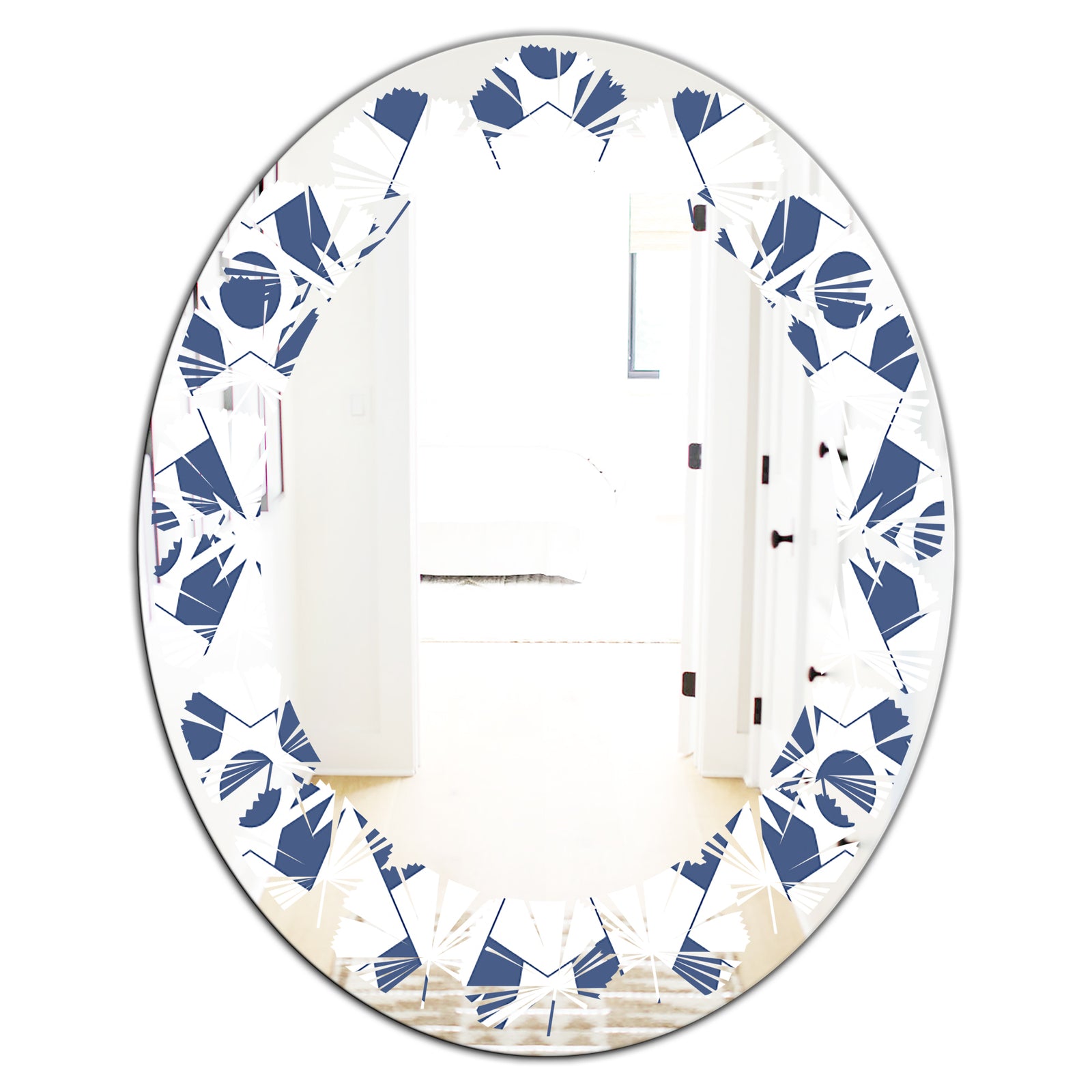 Abstract Retro Geometrical Design I - Modern Round or Oval Wall Mirror - Leaves