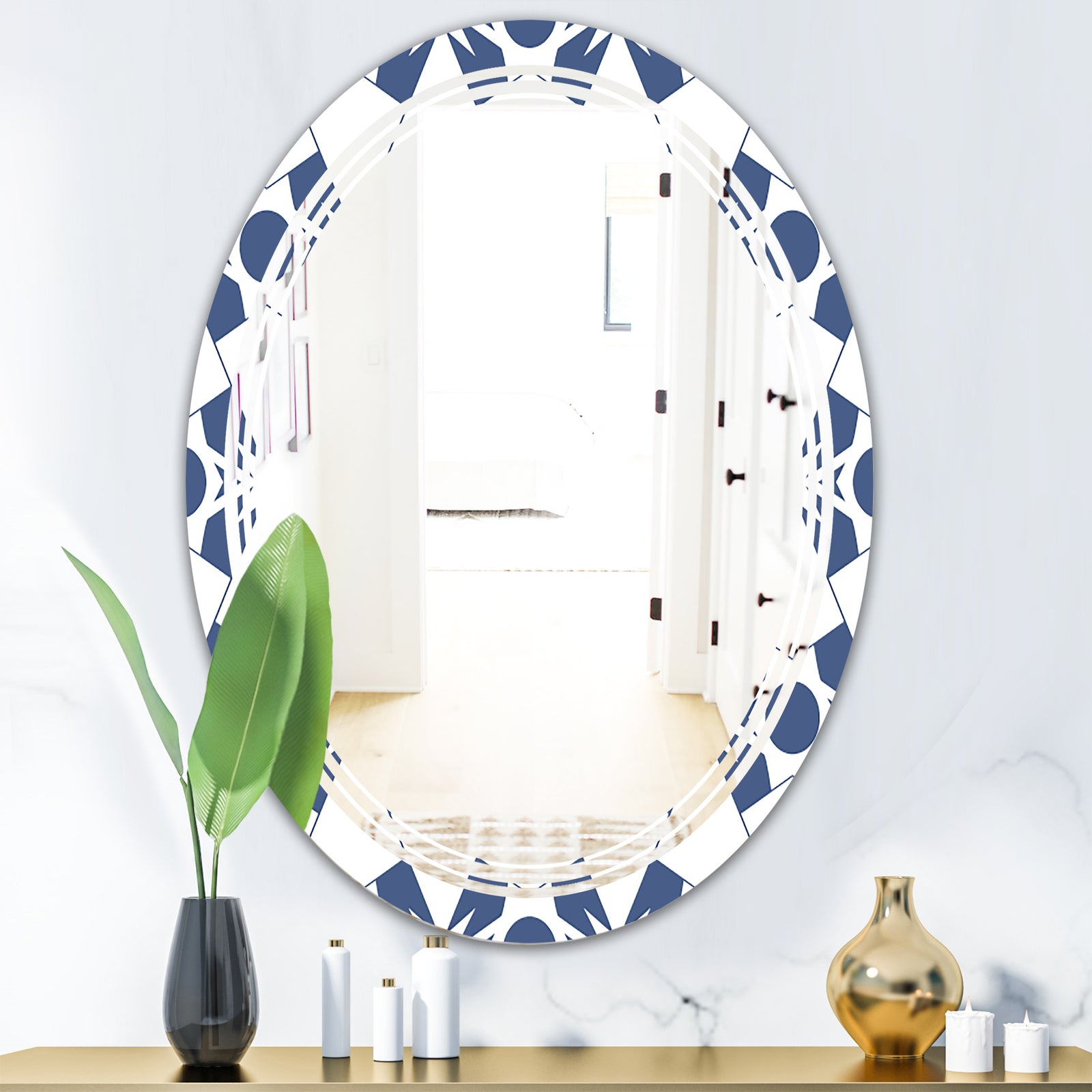 Abstract Retro Geometrical Design I - Modern Round or Oval Wall Mirror - Triple C