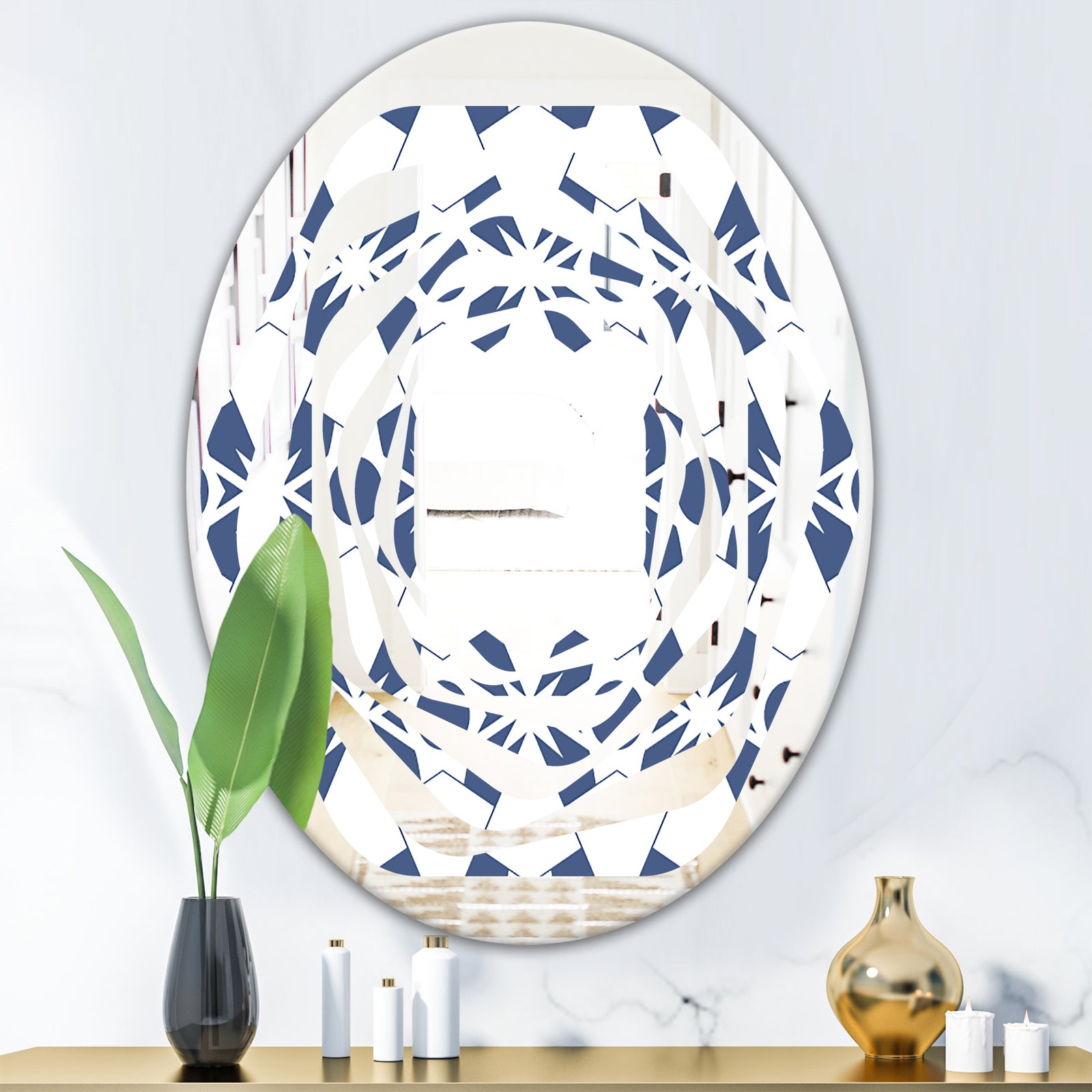 Abstract Retro Geometrical Design I - Modern Round or Oval Wall Mirror - Whirl