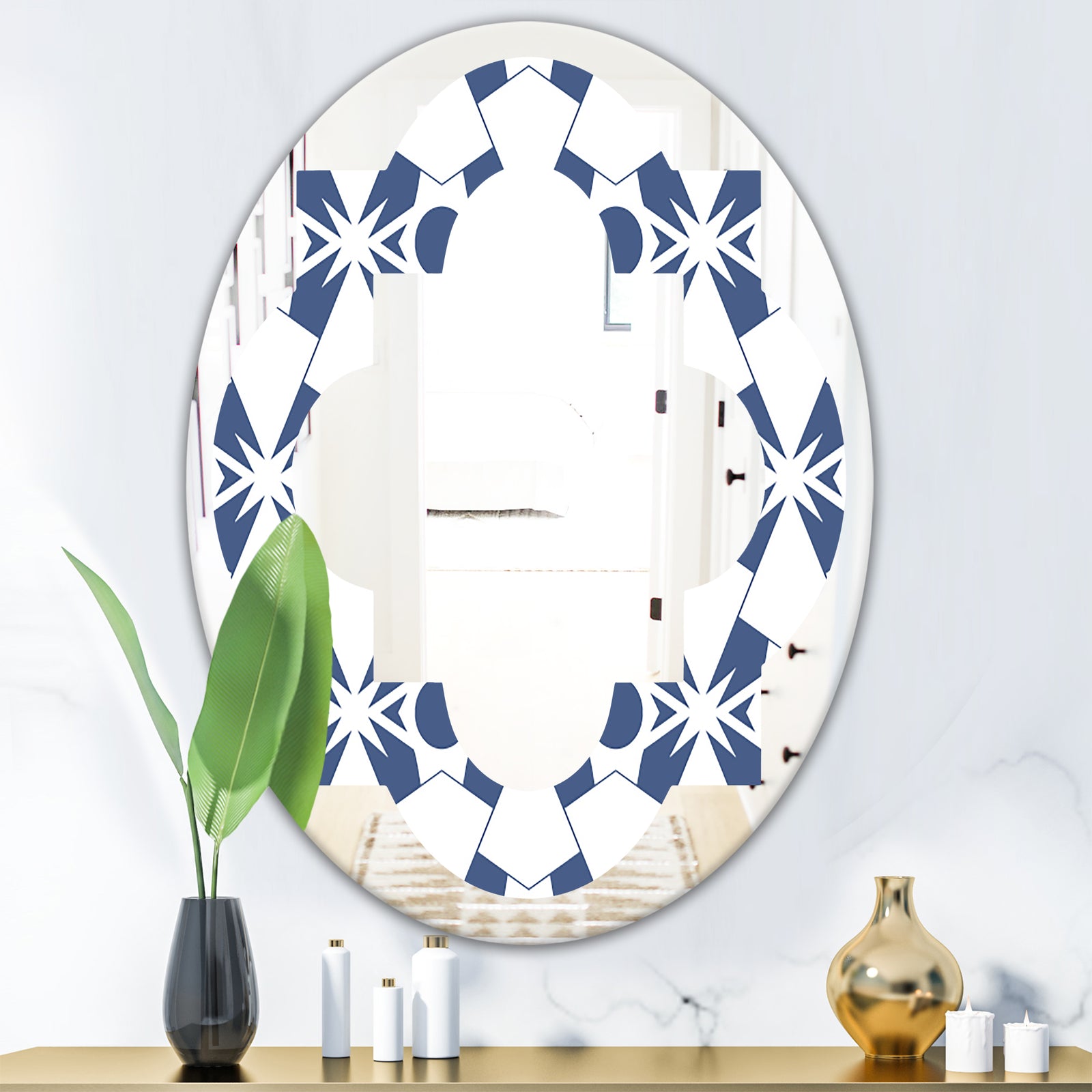 Abstract Retro Geometrical Design I - Modern Round or Oval Wall Mirror - Quatrefoil